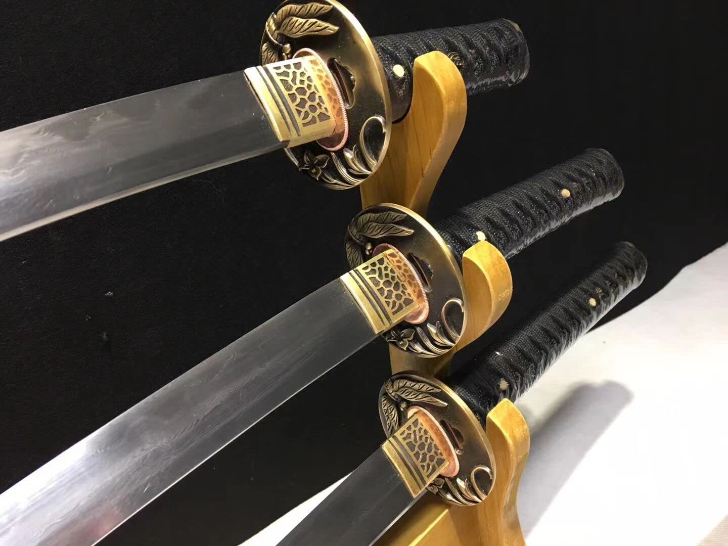 Authentic Handmade Japanese Samurai Katana Sword Set - 3-Piece Clay Tempered Folded Steel Blades - Razor Sharp Real Weapons for Martial Arts Training, Cosplay & Collectors