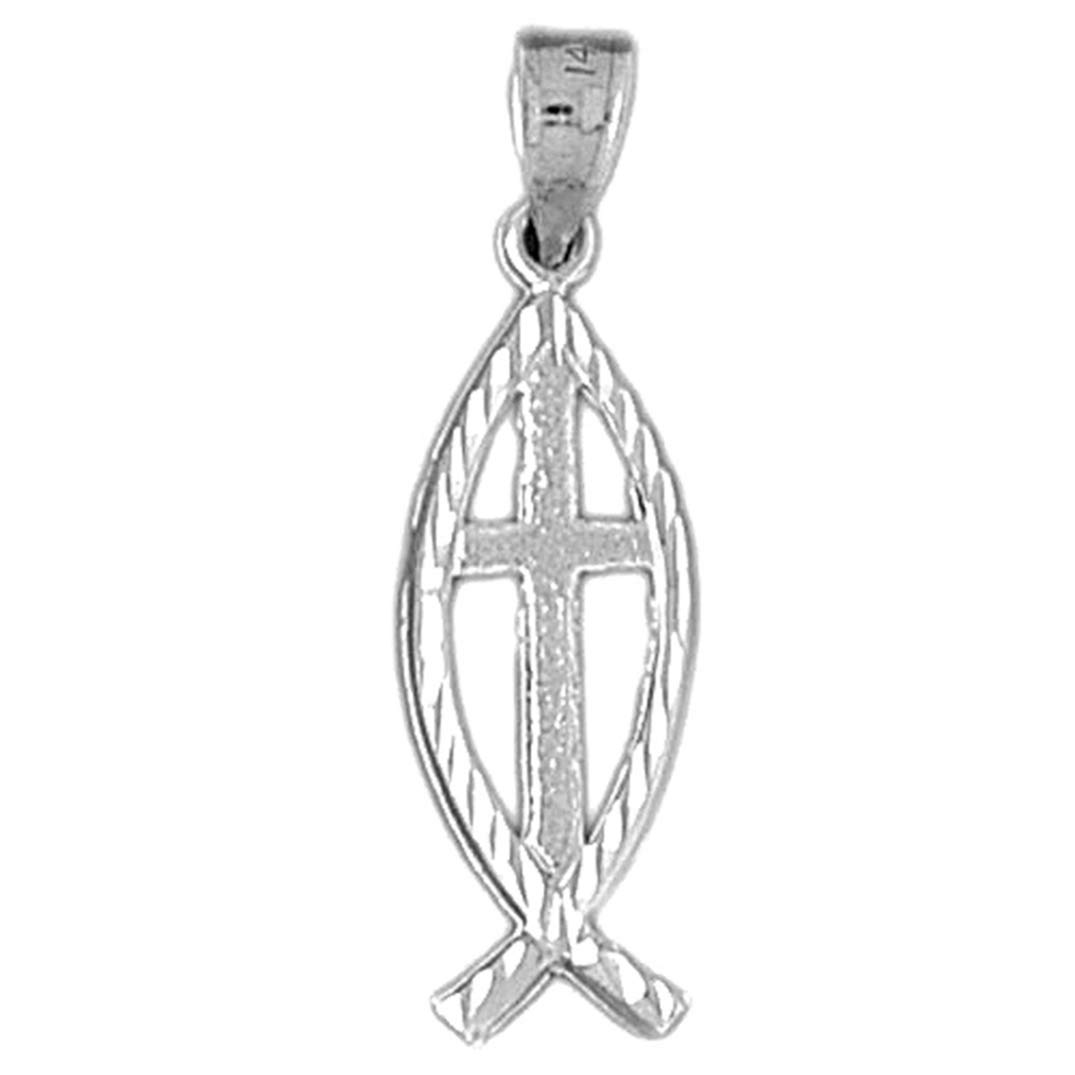 925 Sterling Silver Christian Fish Cross Pendant Necklace - 32mm Religious Jewelry for Baptism, Confirmation & Faith Gifts