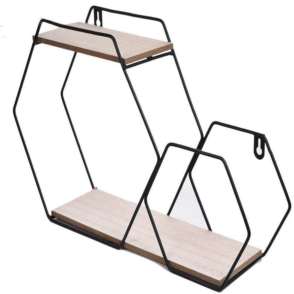 Hexagonal Floating Shelves Set - Modern Geometric Wall Shelves for Home Decor, Easy Install Iron Grid Display Shelf - Black | Perfect for Living Room, Bedroom, Office & Bathroom Storage