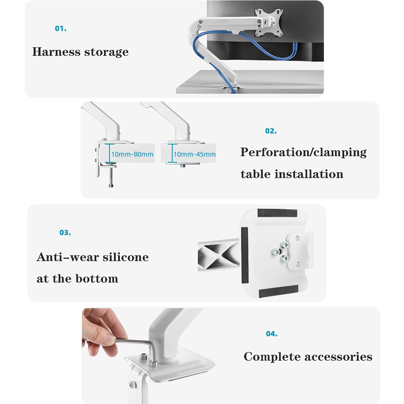 Ergonomic Single Monitor Stand with Mechanical Spring Arm - Adjustable White Desk Mount for 17