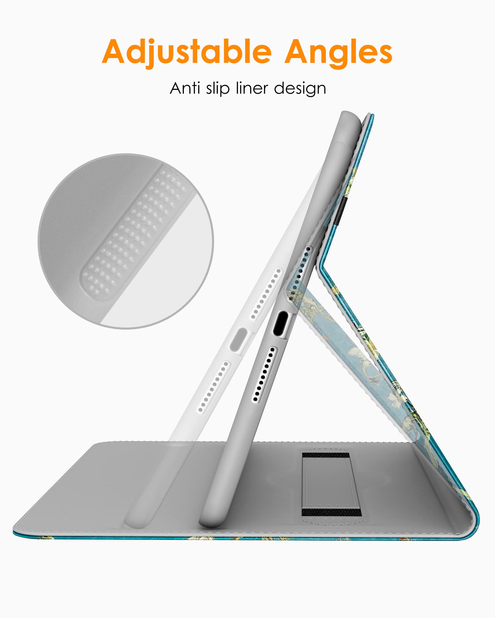 Premium Leather Folio Stand Case for iPad Mini 1/2/3 - Multi-Angle Viewing & Auto Wake/Sleep Function with Front Pocket | Perfect for Work, Travel & Home Use (Blossom Color)