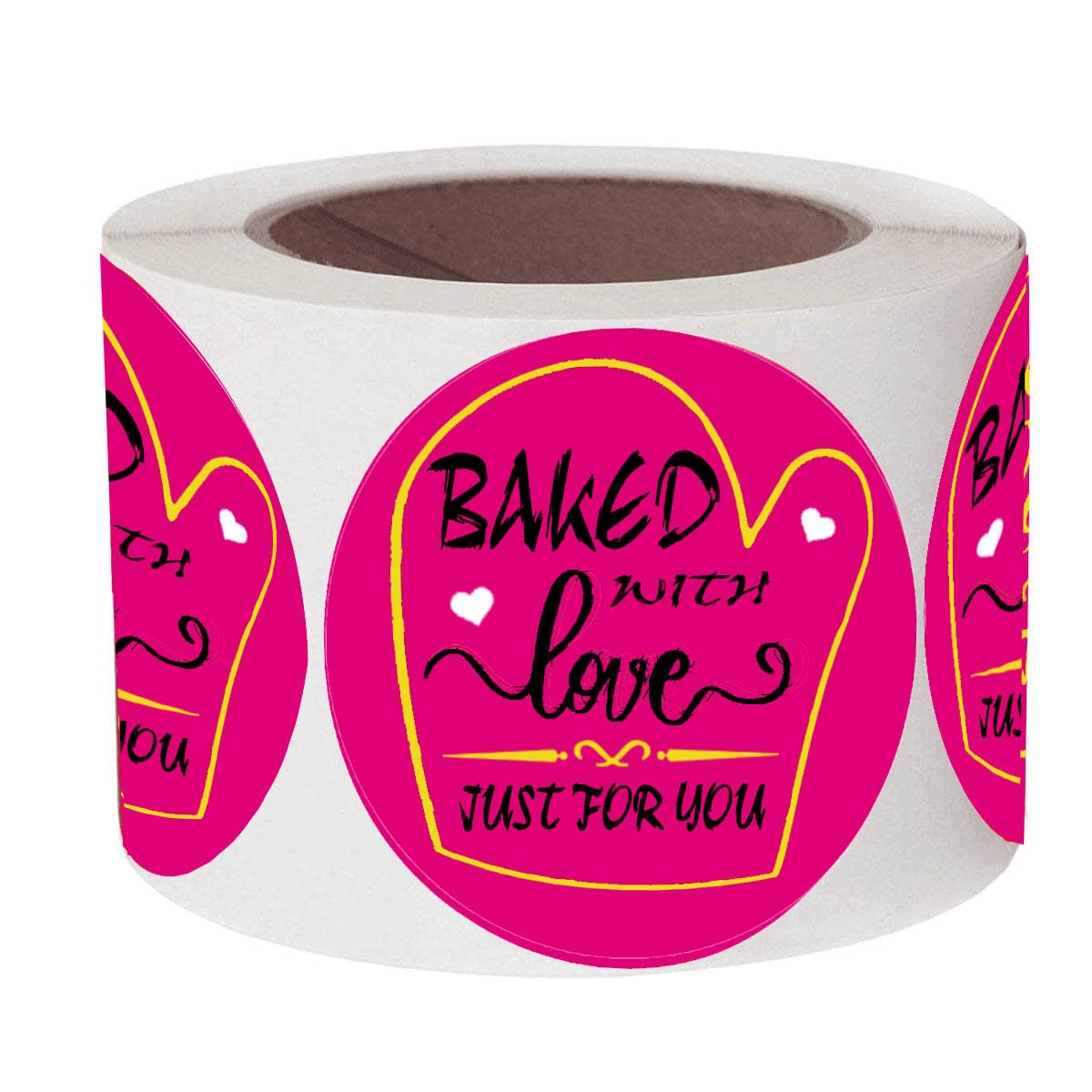 Baked with Love Stickers - 2 Inch Round Cookie & Cupcake Labels (500 Pcs) - Perfect for Homemade Bakery, Bread Bags, and Gift Packaging