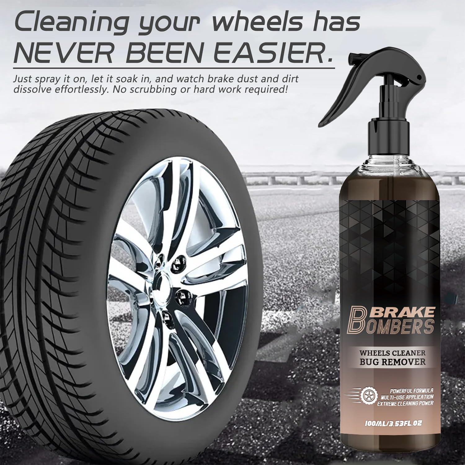 Brake Bomber Wheel Cleaner Spray - 2023 New Non-Acid Formula for Wheels & Tires | Effective Bug & Brake Dust Remover | Safe for Alloy, Chrome & Painted Rims | Perfect for Car Detailing, Auto Maintenance & Off-Road Cleaning (2 Pack)