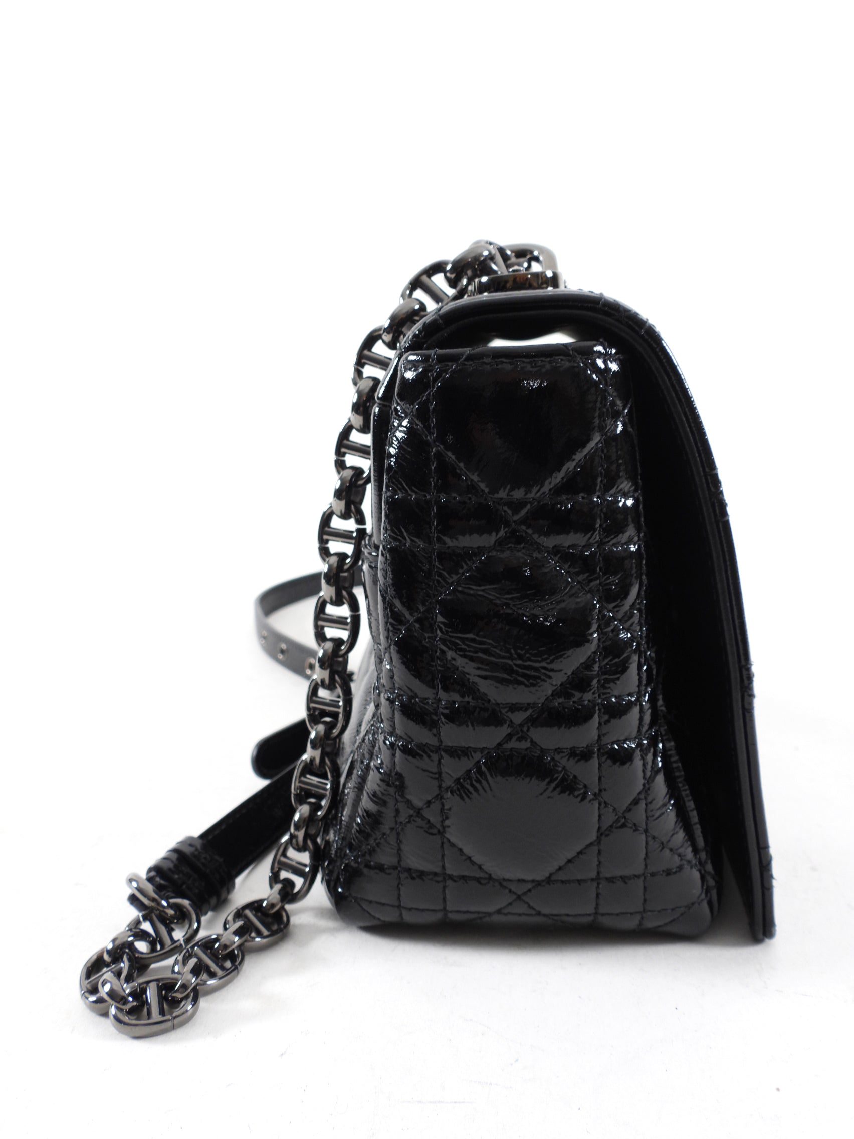 Christian Dior Black Patent Leather Caro Medium Cannage Flap Bag - Luxury Designer Handbag for Women, Perfect for Evening Events & Special Occasions