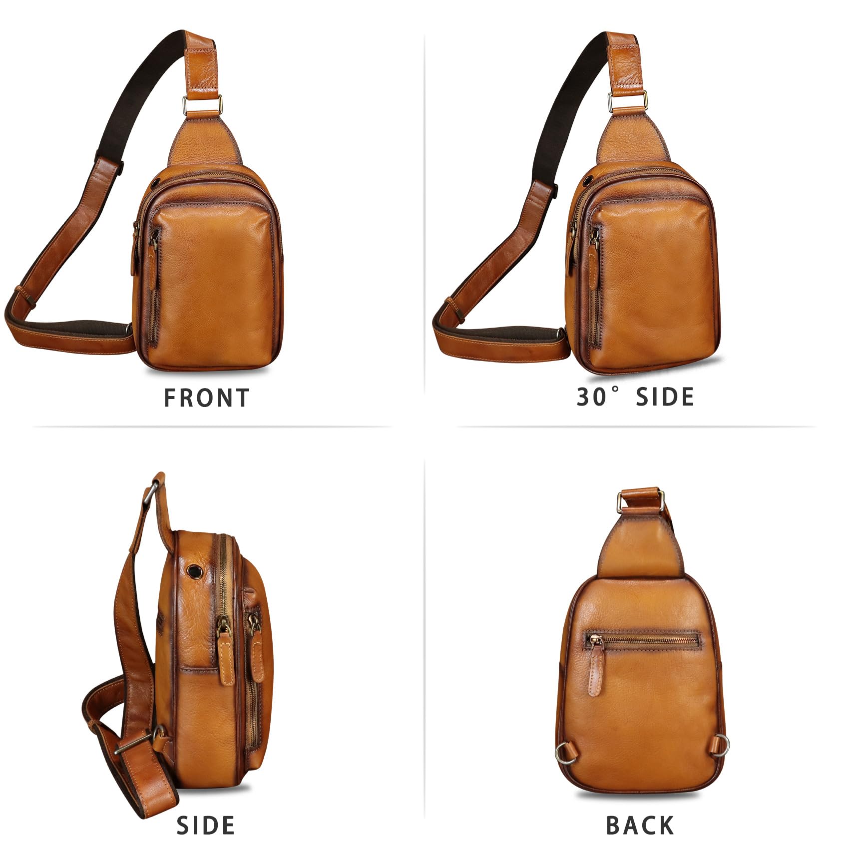 LRTO Genuine Leather Crossbody Sling Bag for Women & Men - Compact Chest Bag & Travel Backpack for Hiking, Sports, Gym, Work & Daily Use