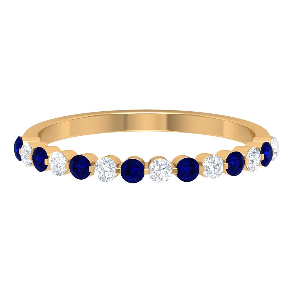 0.75 CT Blue Sapphire and Diamond Half Eternity Ring for Women - 14K Solid Gold Floating Sapphire Engagement Ring - Wedding Band, Anniversary Gift, Valentine's Day Present