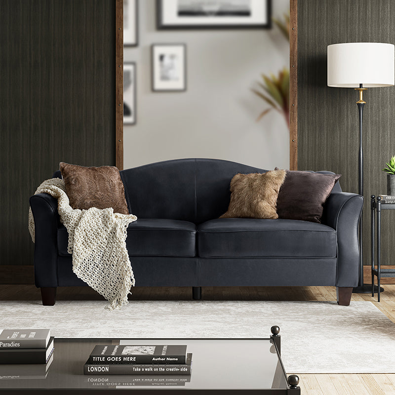 Hugo Traditional Style Curved Genuine Leather Sofa - Elegant Living Room Furniture for Home, Office & Lounge Decor