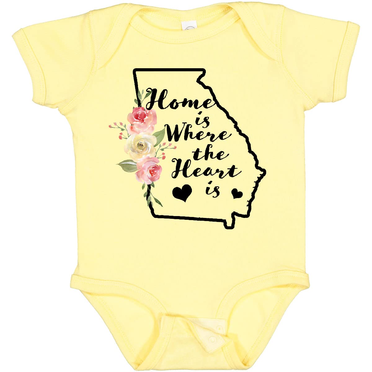 Inktastic Georgia Home Where The Heart Is Watercolor Floral Baby Bodysuit - Soft Cotton Infant Onesie for Newborns, Baby Showers & Family Photos