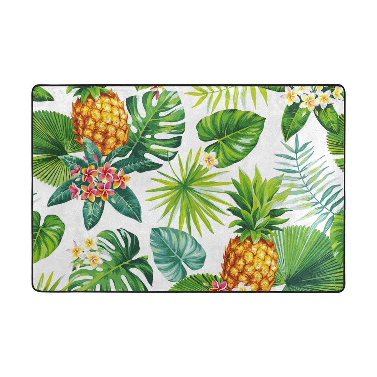 ALAZA Non-Slip Pineapple Tropical Doormat - 24x36 Inch Washable Indoor/Outdoor Entrance Mat with Palm Leaf & Flower Design - Perfect for Front Door, Patio, Bathroom & Laundry Room Floor Protection