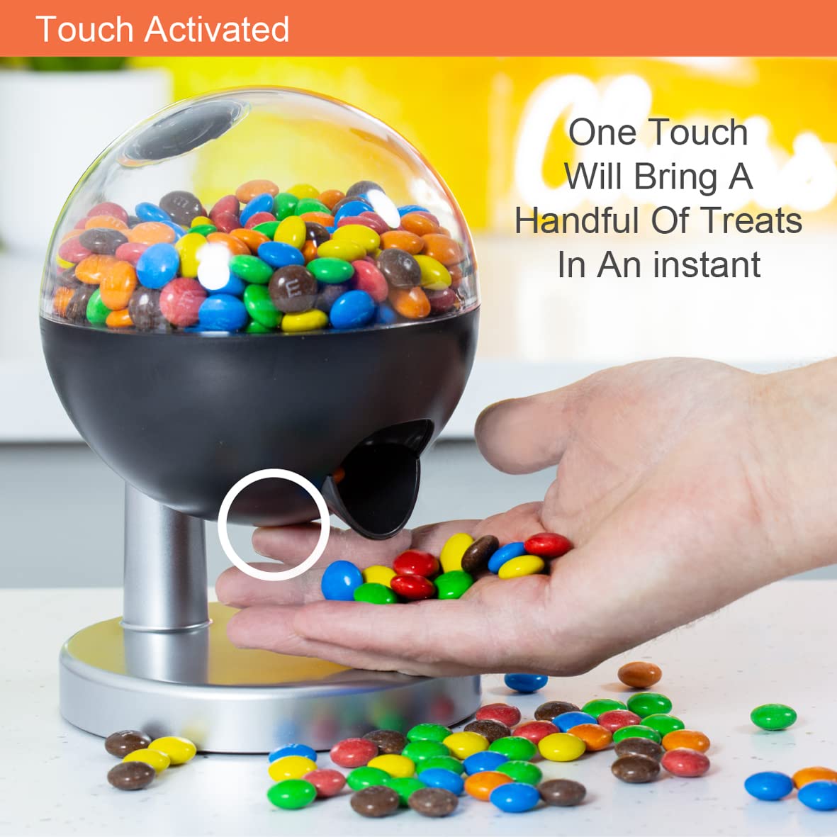 Global Gizmos Touch Activated Candy Dispenser Ball - Fun Interactive Treat Dispenser for Parties, Halloween & Office Snacks