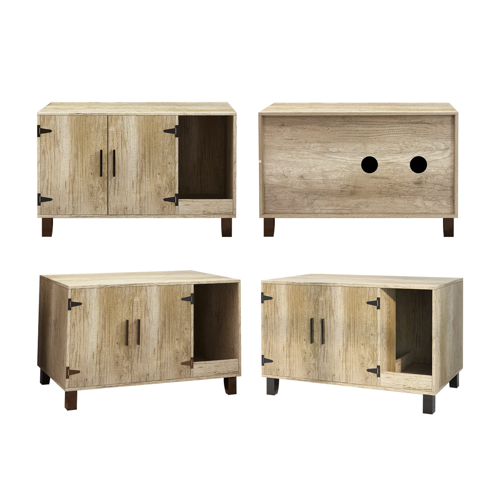 TaoHFE Wooden Cat Litter Box Enclosure Furniture - Hidden Litter Box Cabinet with Scratch Pad, Farmhouse Style, Oak Finish - Perfect for Home Decor & Pet Privacy