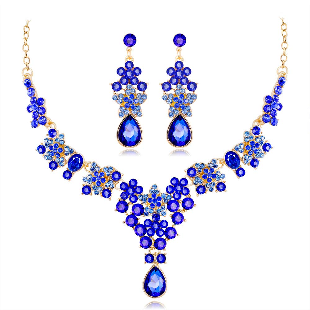 Elegant Floral Bridal Jewelry Set - Crystal Teardrop Necklace & Dangle Earrings for Women | Perfect for Weddings, Prom, Anniversary & Formal Occasions
