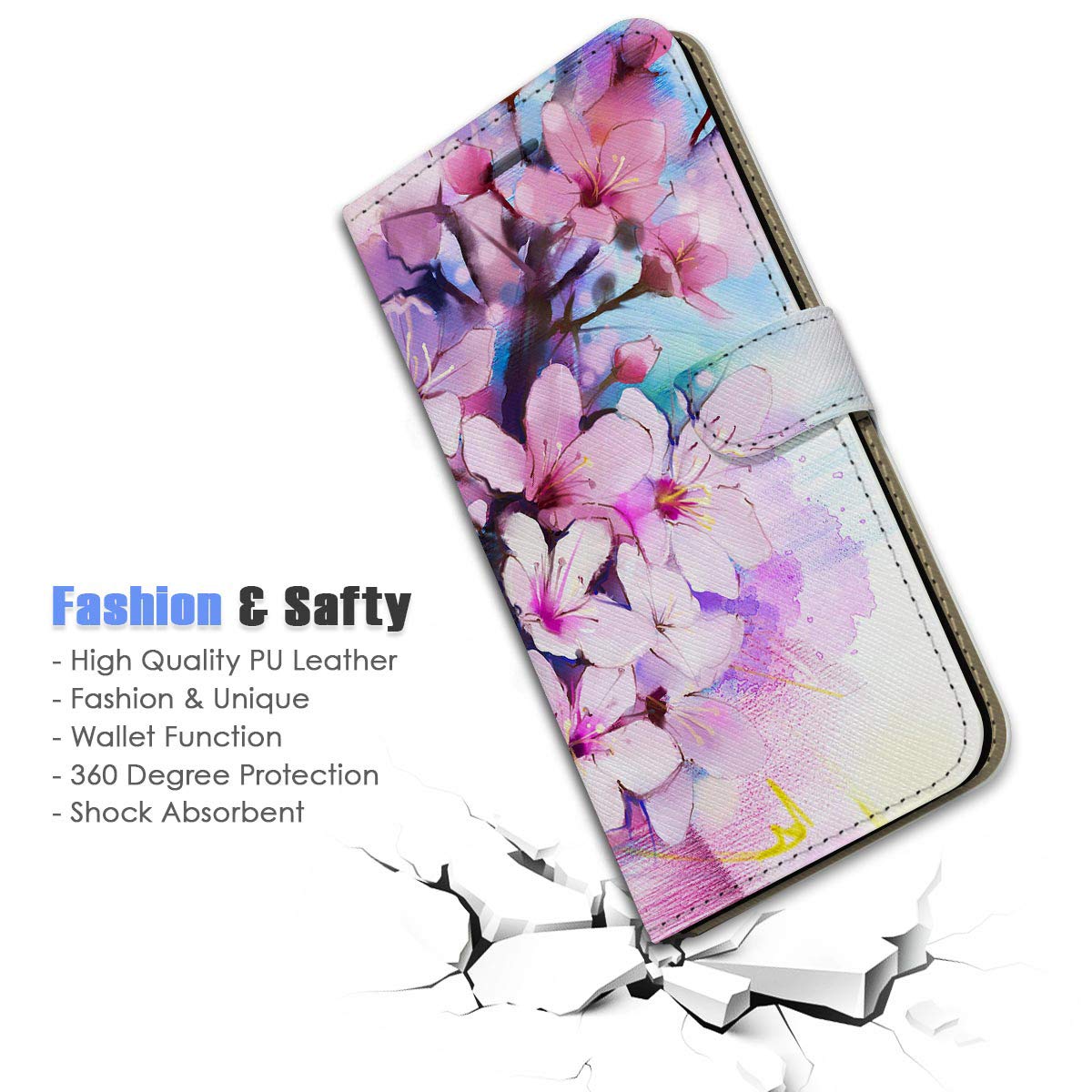 Premium Flip Wallet Phone Case for iPhone 12 Pro Max - Cherry Blossom Floral Design (A22015) | Slim Protective Cover with Card Slots | Perfect for Everyday Use, Business Meetings & Travel