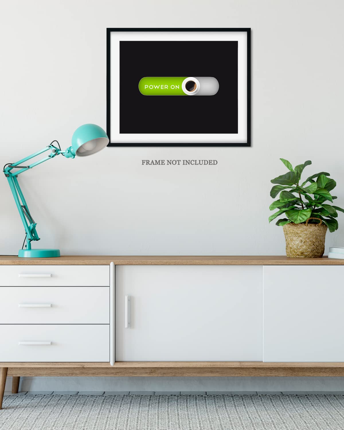 Govivo Power On Coffee Station Print - Modern Kitchen & Coffee Bar Decor - Minimalist Home & Office Wall Art - 14x11 Inches Unframed - Perfect for Coffee Lovers, Kitchen Countertop & Workspace Decor