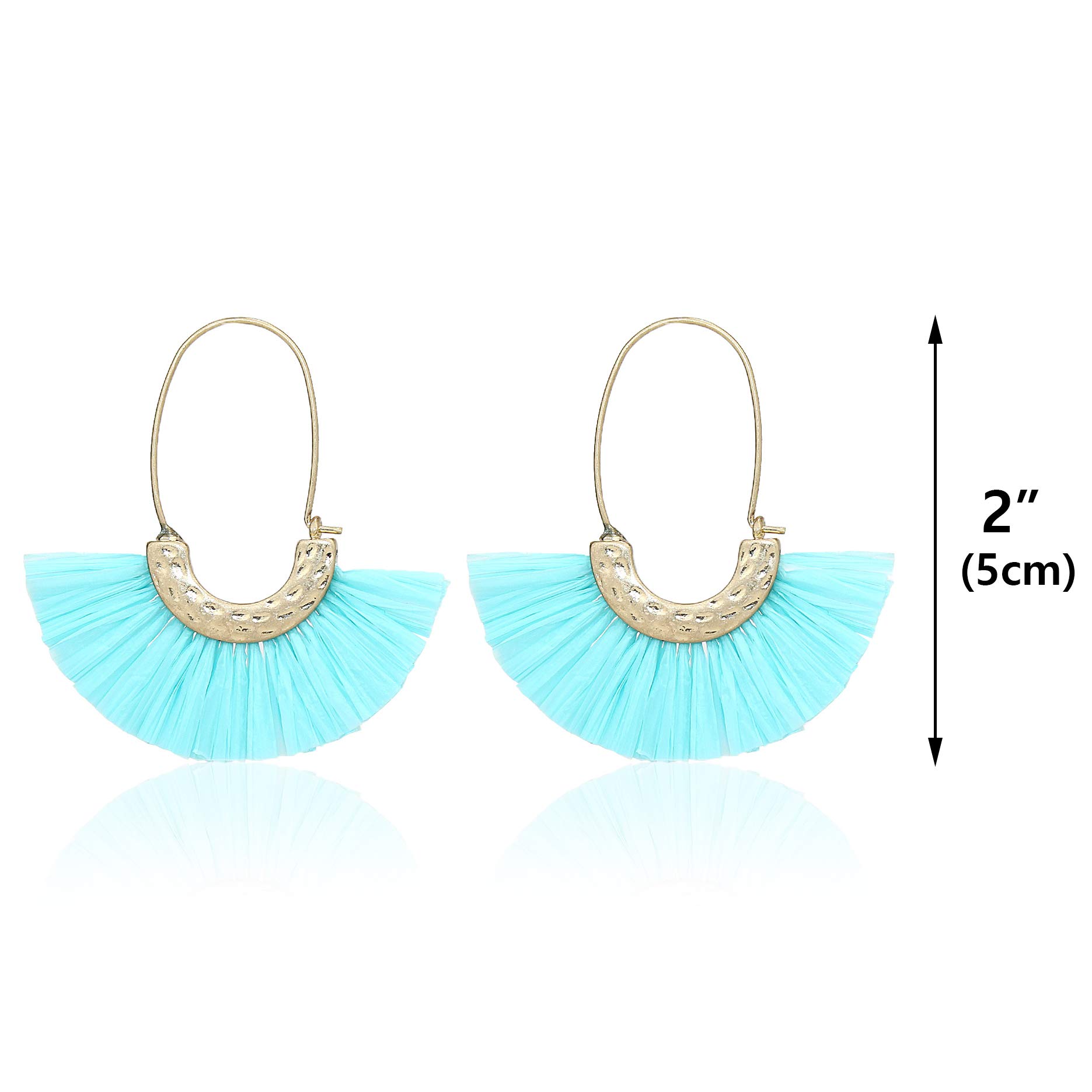 Pomina Colorful Raffia Thread Tassel Earrings - Bohemian Fringe Dangle Hoop Earrings for Women | Summer Fashion Jewelry for Beach, Festival & Boho Style Outfits