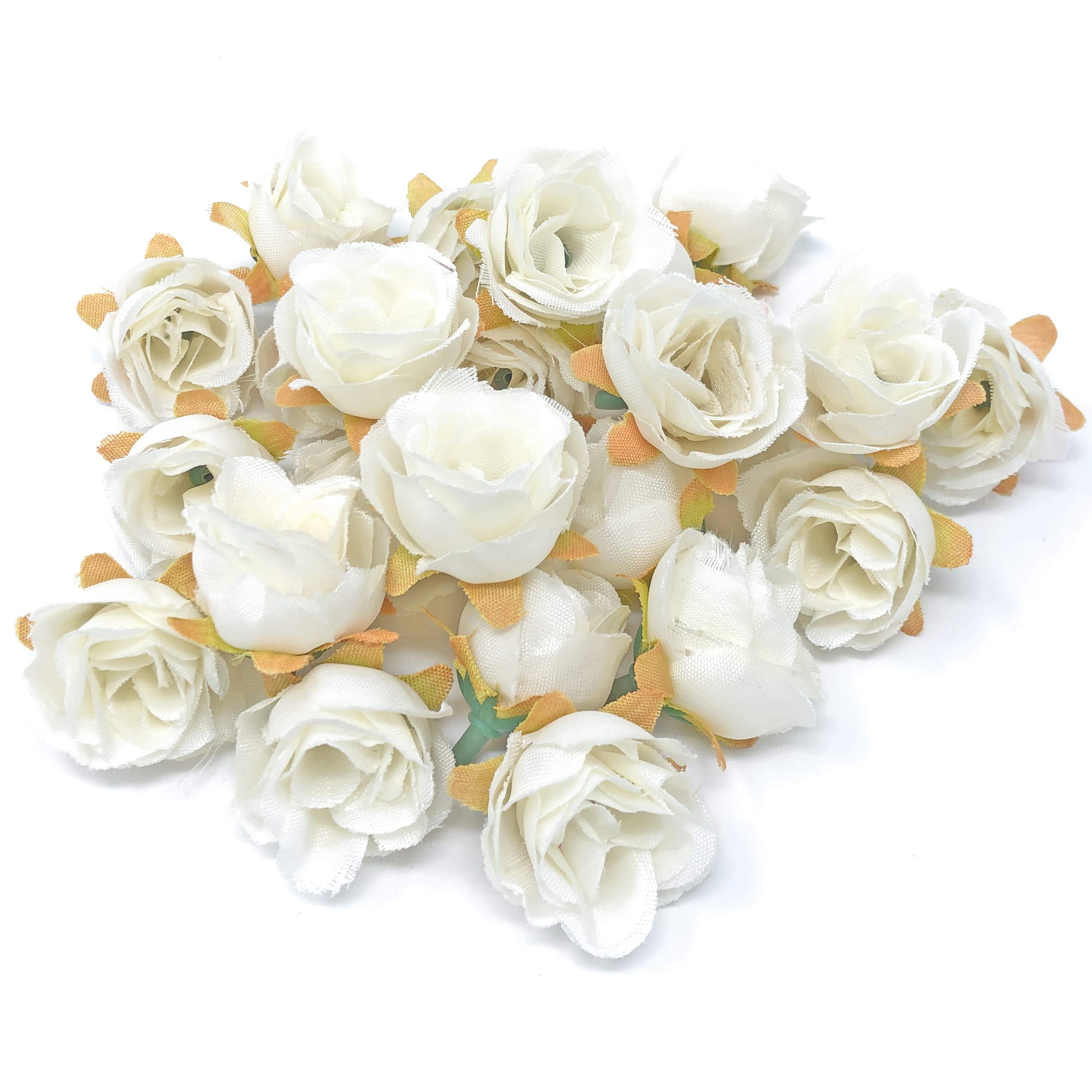 50pcs White Rose Buds Artificial Silk Flowers for Wedding Decor, Home Centerpieces, DIY Crafts, and Party Arrangements – Mini Faux Rose Buds Bulk Pack