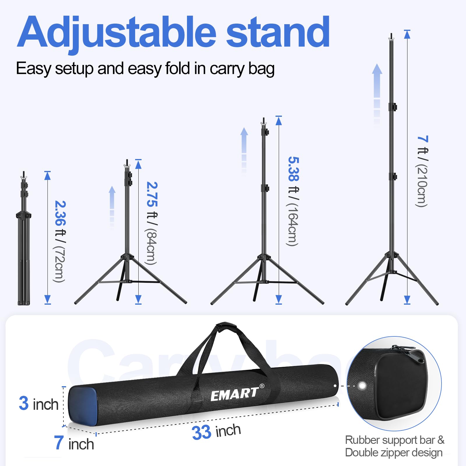 EMART 10x7ft Adjustable Photo Backdrop Stand Kit with 2 Crossbars, 8 Clamps, 2 Sandbags & Carry Bag - Professional Studio Background Support for Wedding Photography, Party Decorations & Event Displays
