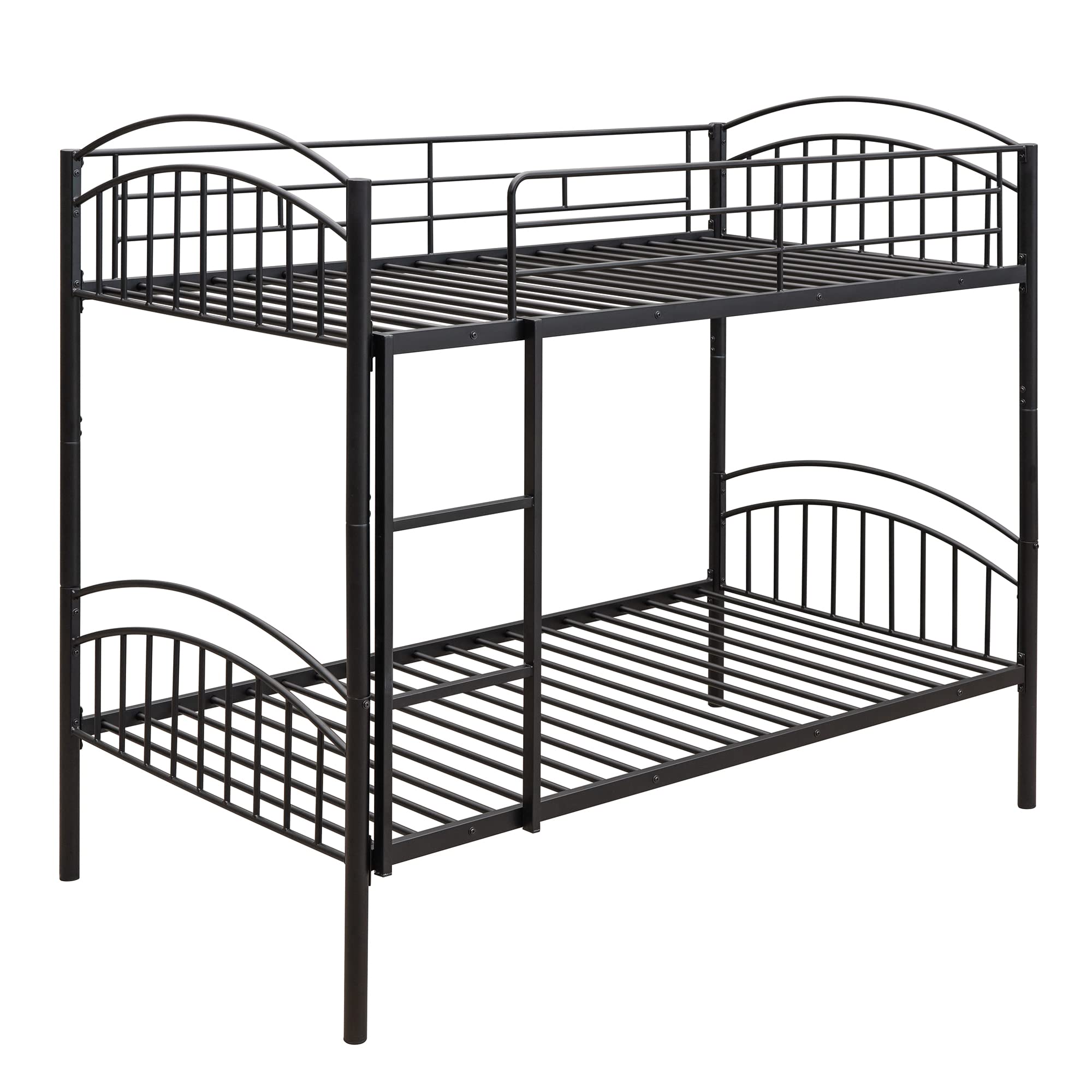 Polibi Twin-Over-Twin Metal Bunk Bed - Heavy Duty Steel Frame with Safety Guardrails & Ladder - Converts to 2 Separate Twin Beds (Black) - Perfect for Kids Rooms, Dormitories & Space-Saving Bedroom Solutions