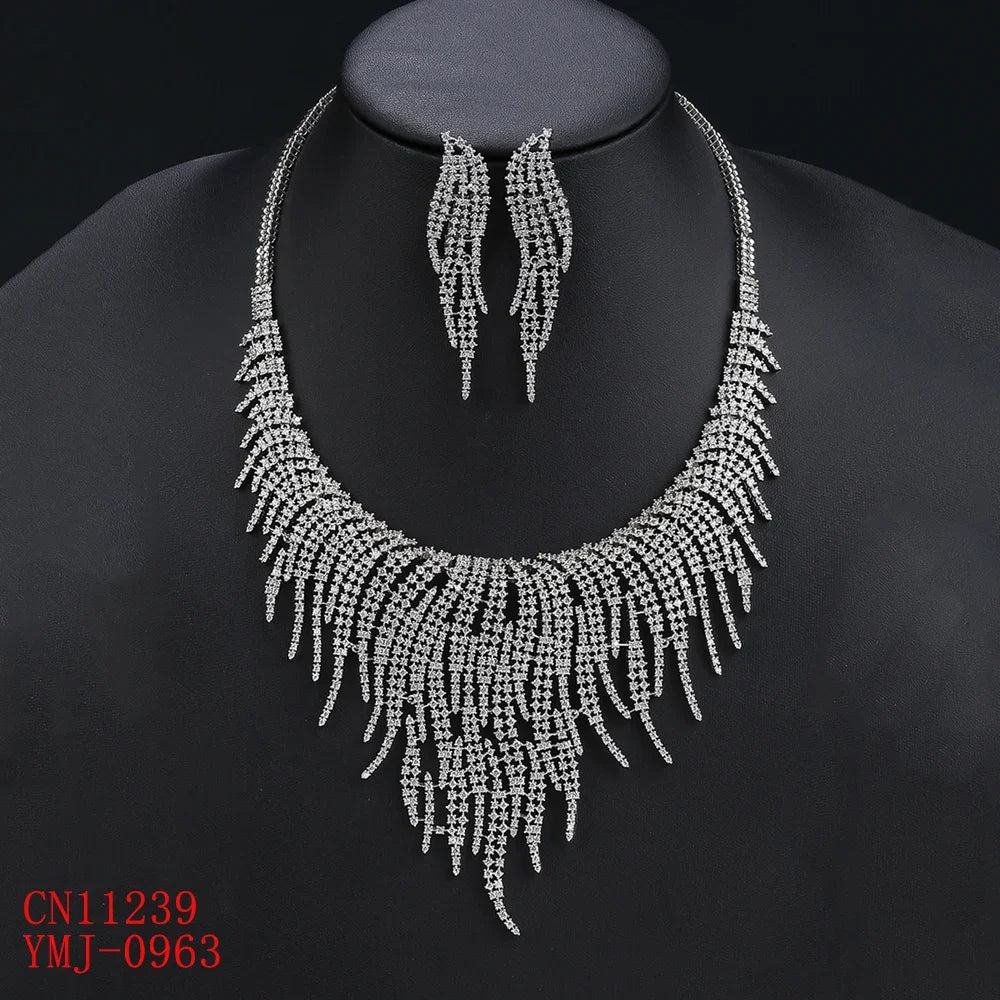 Luxury Cubic Zirconia Statement Necklace & Earrings Set for Women - Elegant Wedding, Party, Prom Jewelry - Perfect for Bridal, Evening Events & Special Occasions
