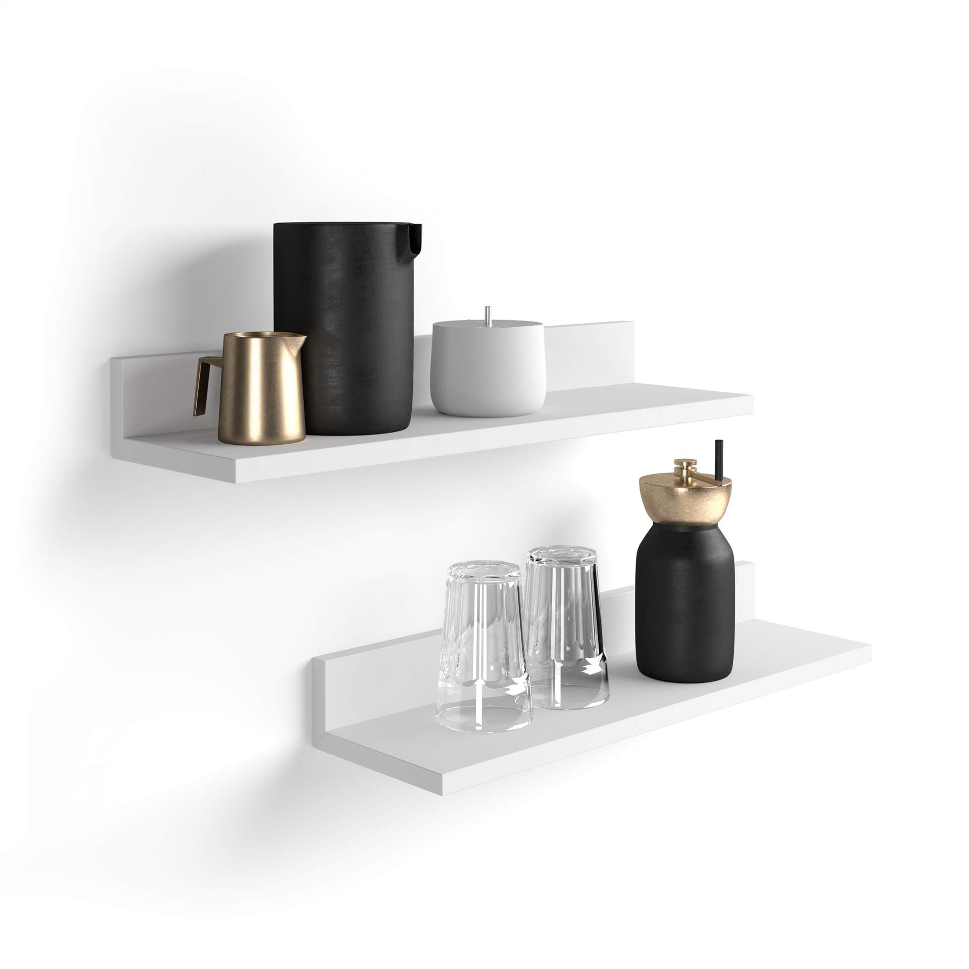 2-Pack Rachele Wall Mounted Shelves, 31.49 Inch, Matt White Melamine Finish - Modern Floating Shelves for Bedroom, Living Room, Kitchen, Office & Entryway | Italian Design Home Organization & Storage Solution