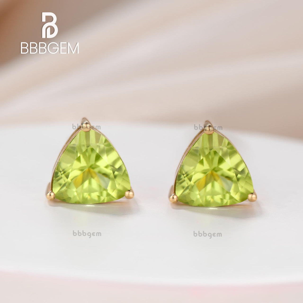 6MM Trillion Cut Peridot Sterling Silver Stud Earrings with Yellow Gold Plating & Secure Rubber Backs | Elegant Solitaire Jewelry for Women | Perfect for Weddings, Parties & Everyday Wear