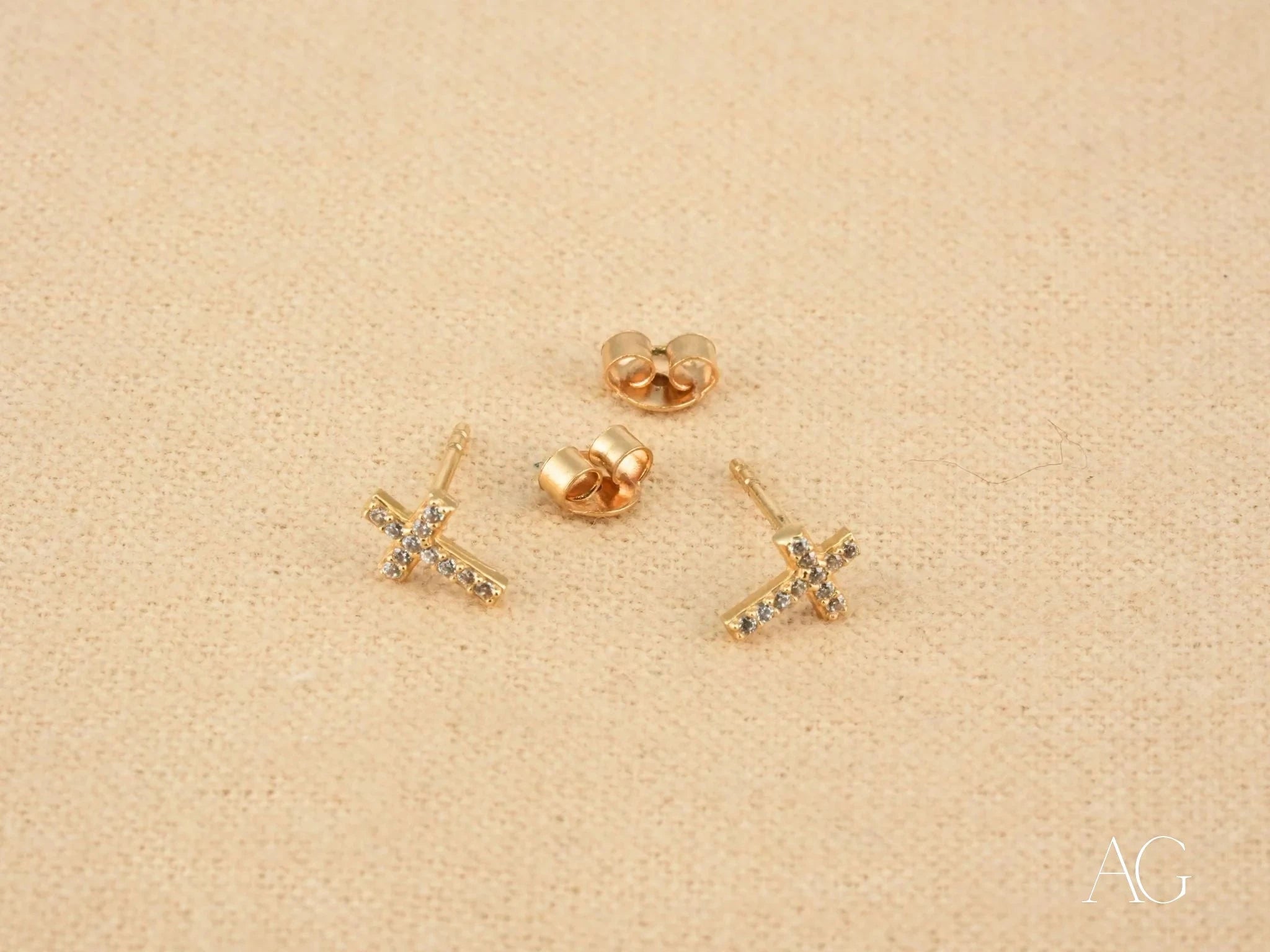 18K Gold Cross CZ Stud Earrings for Women - Hypoallergenic Cubic Zirconia Religious Jewelry - Perfect for Church, Weddings & Everyday Wear