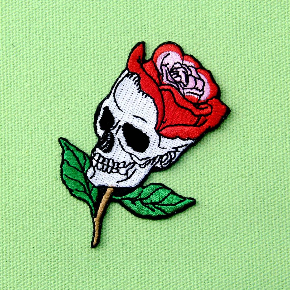 Skull Rose Applique Embroidered Iron On Patch for Jackets, Hats & DIY Crafts - Gothic Fashion Accessories for Bikers & Punk Style
