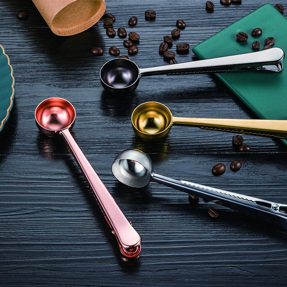 Premium Stainless Steel Coffee Scoop with Long Handle & Sealing Clip - Perfect for Measuring Coffee, Tea, Protein Powder & Instant Drinks - Ideal Kitchen Tool for Home Baristas & Food Storage