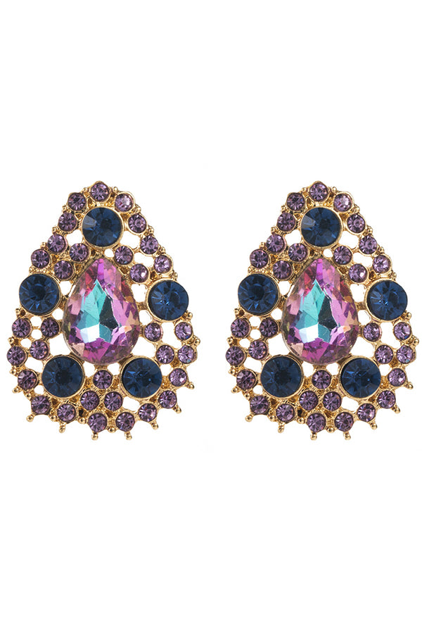 Vintage Alloy Teardrop Diamond Stud Earrings for Women - Elegant Dangle Jewelry for Parties, Weddings & Special Occasions