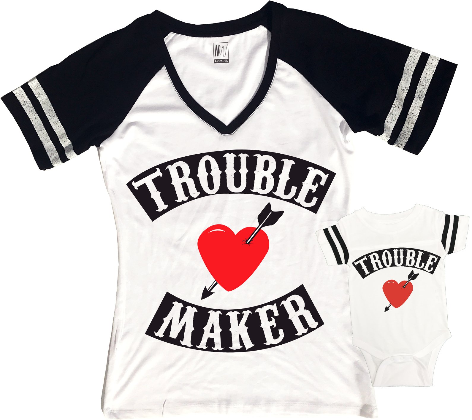 Funny Trouble Maker Mom & Baby Boy Matching T-Shirt Set - White Cotton Outfit for Mother and Son - Perfect for Family Photos, Holidays & Matching Outfits