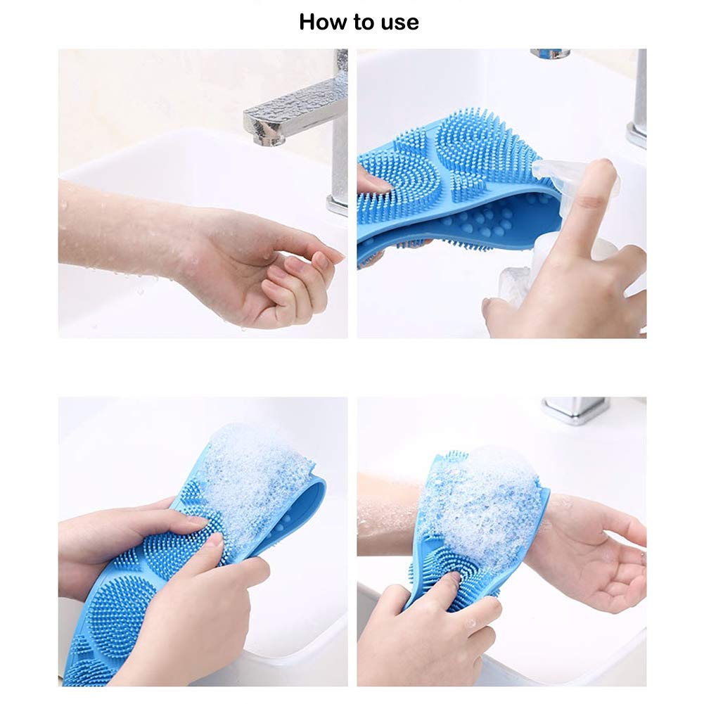 VYAKAT Double Sided Silicone Back Scrubber for Shower - Exfoliating Body Brush for Deep Cleaning Back Acne & Bacne - Long Handle Back Scrubber for Women & Men - Perfect for Sensitive Skin & Hard-to-Reach Areas