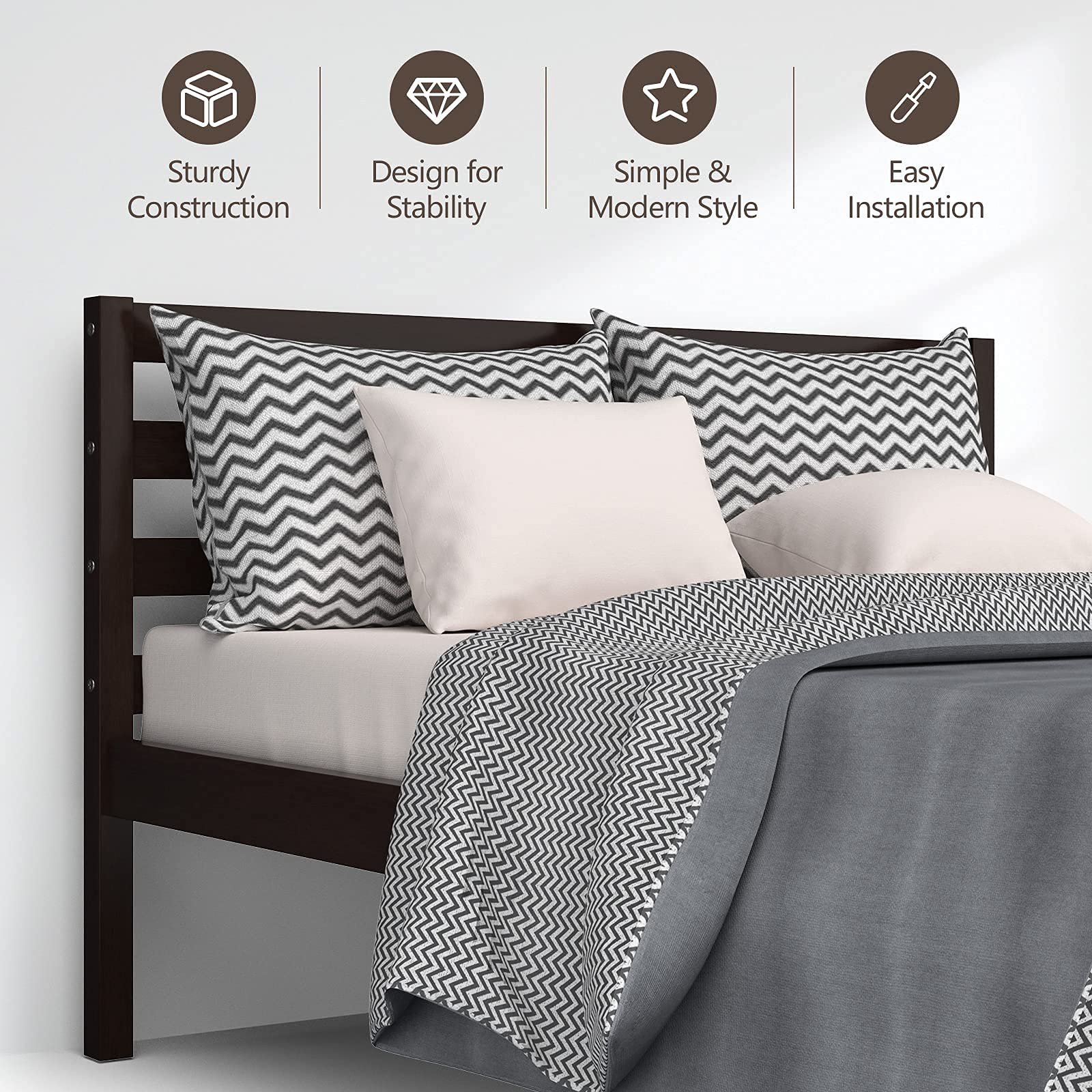 Giantex Full Size Wood Platform Bed Frame with Paneled Headboard - Sturdy Wood Slat Support, No Box Spring Needed, Espresso Finish - Perfect for Modern Bedrooms, Guest Rooms & Dorm Rooms