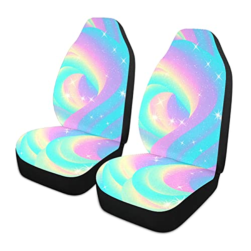 Rainbow Unicorn Car Seat Covers for Women & Men - 2-Piece Set with Organizer Pocket | Fits Cars, SUVs, Trucks & Sedans | Fun & Protective Seat Covers for Daily Commute, Road Trips & Gift Giving