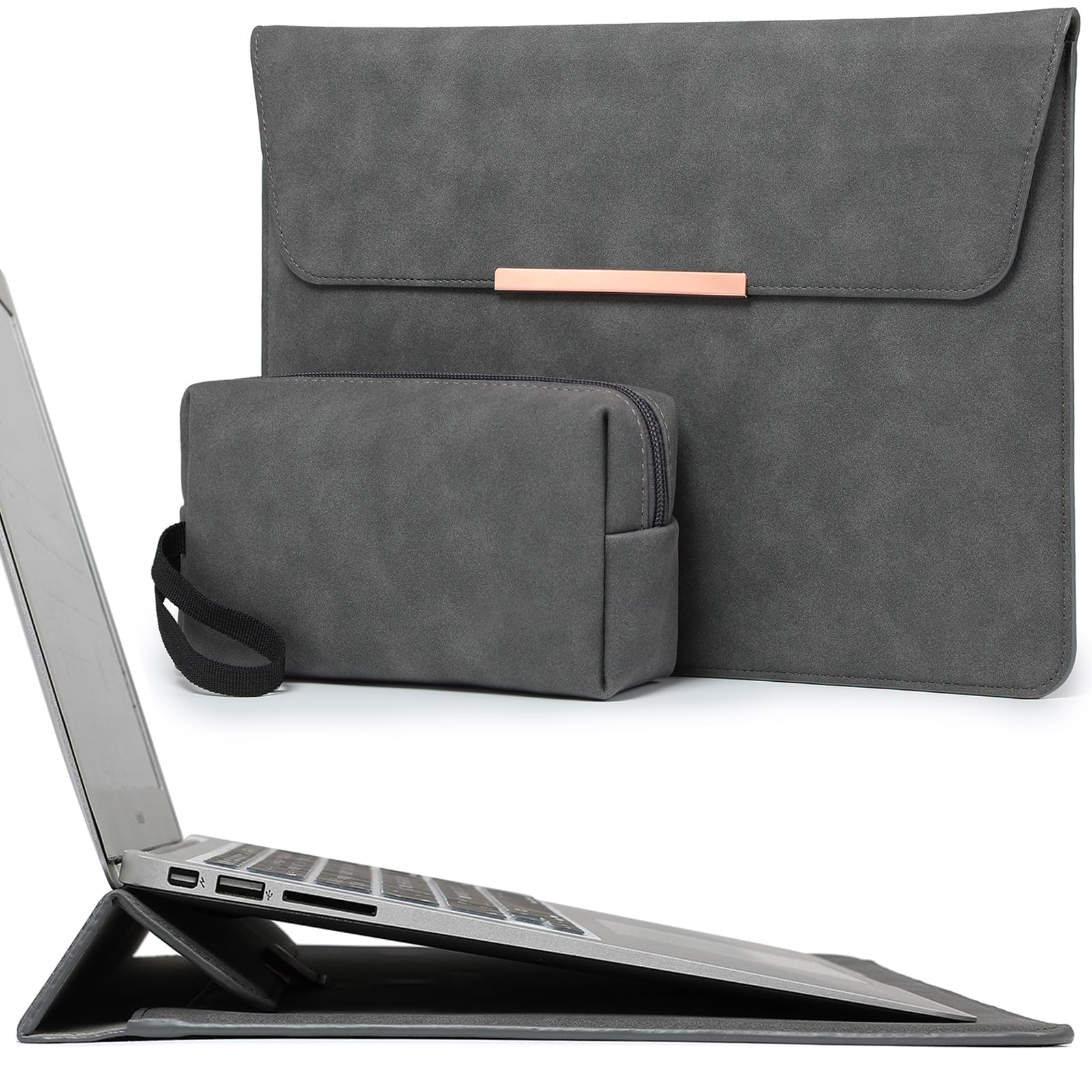 HYZUO 13 Inch Laptop Sleeve with Stand - Compatible with MacBook Air 13 M3/M2/M1 (2024-2018), MacBook Pro 13 M2/M1 (2024-2016), 13
