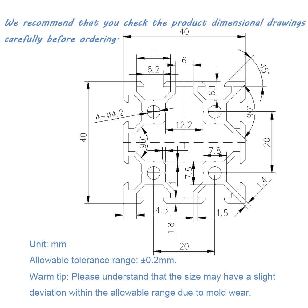 4PCS 4040 V-Slot Aluminum Extrusion Profile 48
