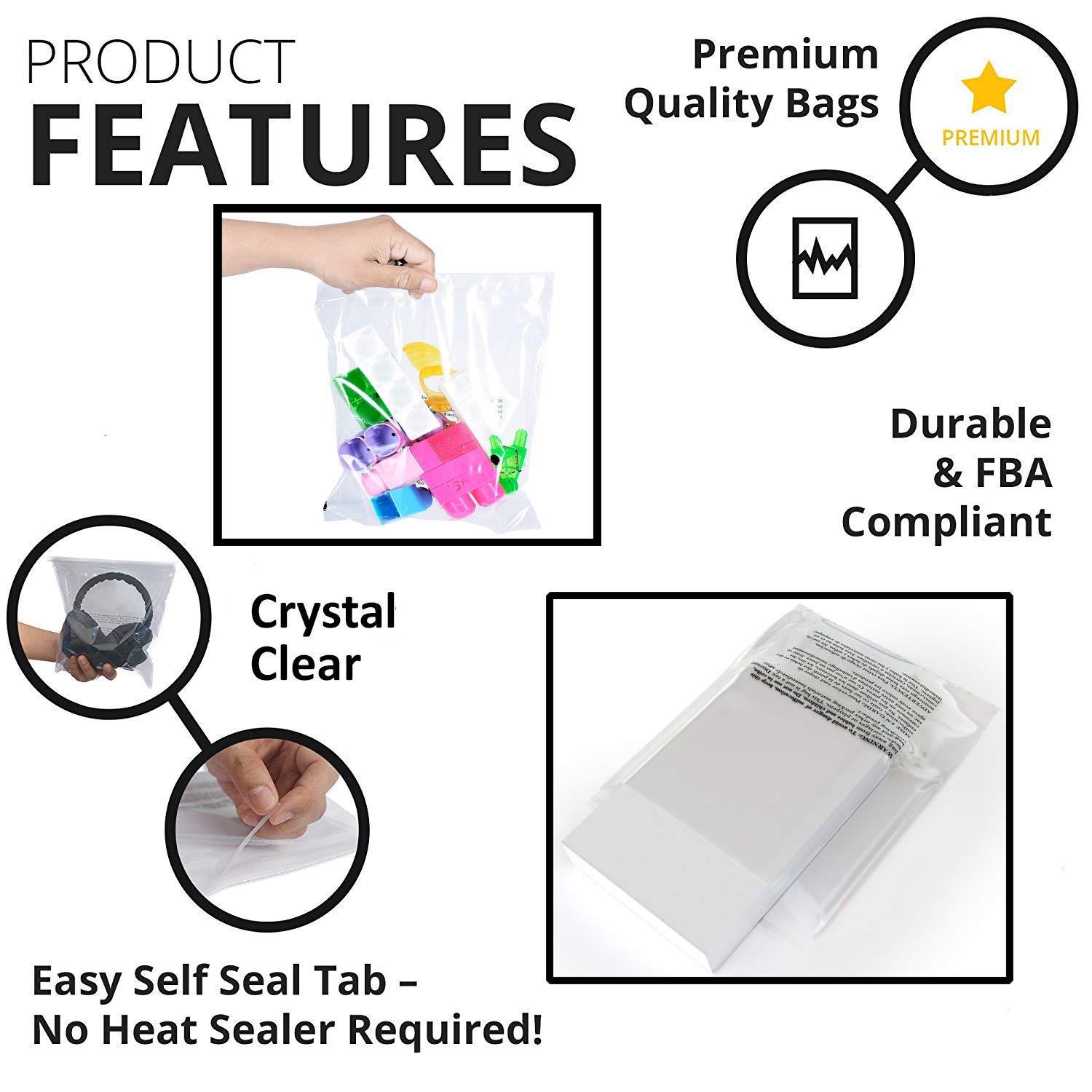 Extra Strong Clear Poly Bags 16x22 Inch with Suffocation Warning - 200 Pack for Retail Packaging, Storage & Shipping | Durable Plastic Bags for Clothes, Crafts & Merchandise Protection