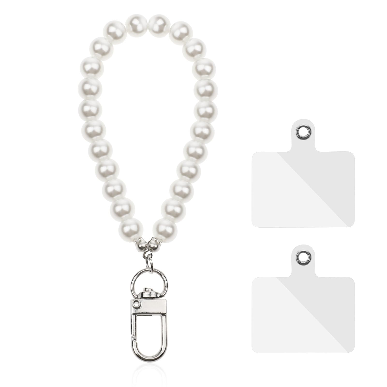 Pearl Phone Charm Strap - 2pcs Back Patch Included | Universal Phone Pendant Wrist Strap with Beads | Cute Camera Wrist Strap for Most Phone Cases | Perfect for Selfies, Vlogging & Everyday Use