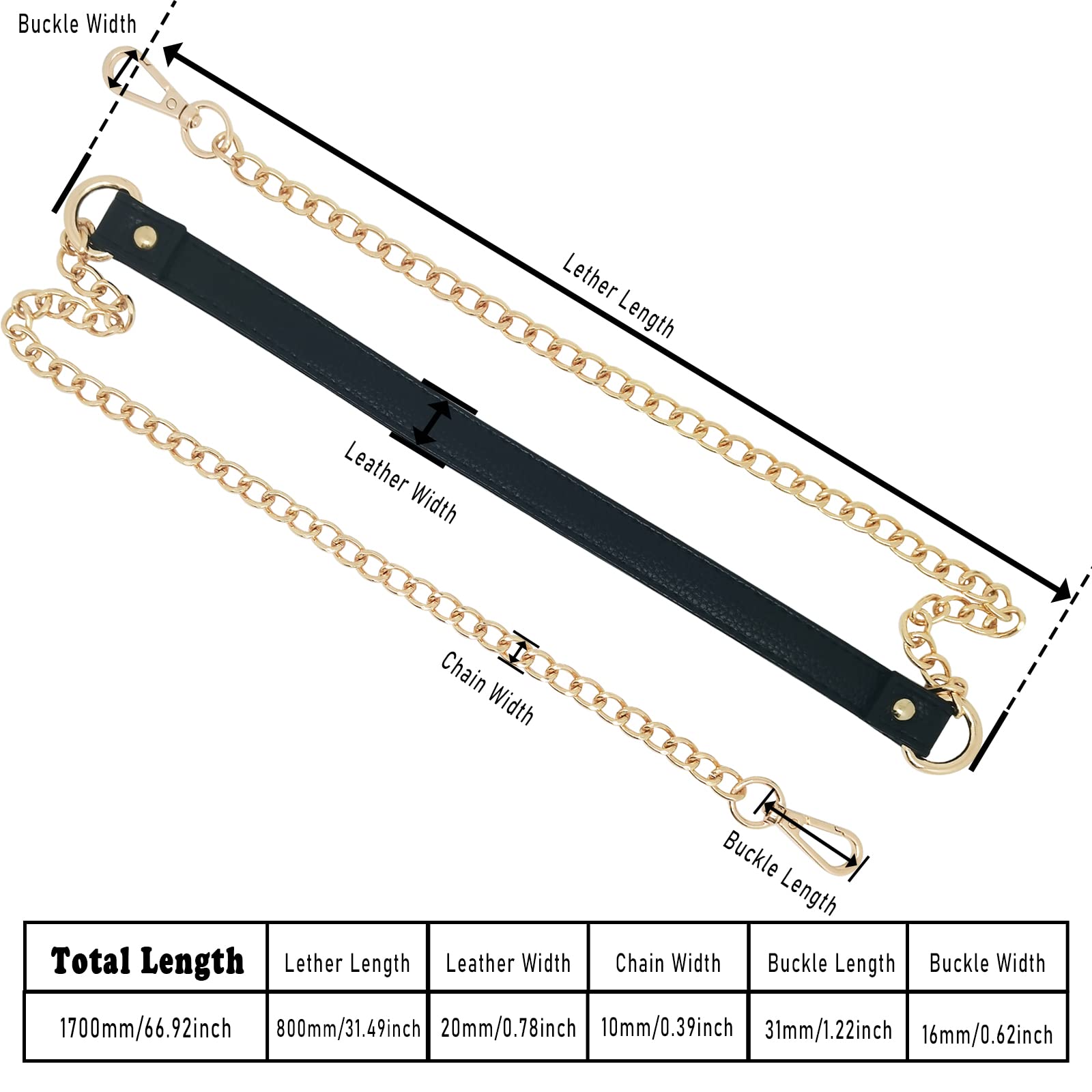 Replacement Bag Chain - Leather & Metal Purse Handle Strap for DIY Shoulder & Crossbody Bags (1pc, Black) | Perfect for Handbag Repair, Fashion Accessory Upgrade & Custom Purse Design