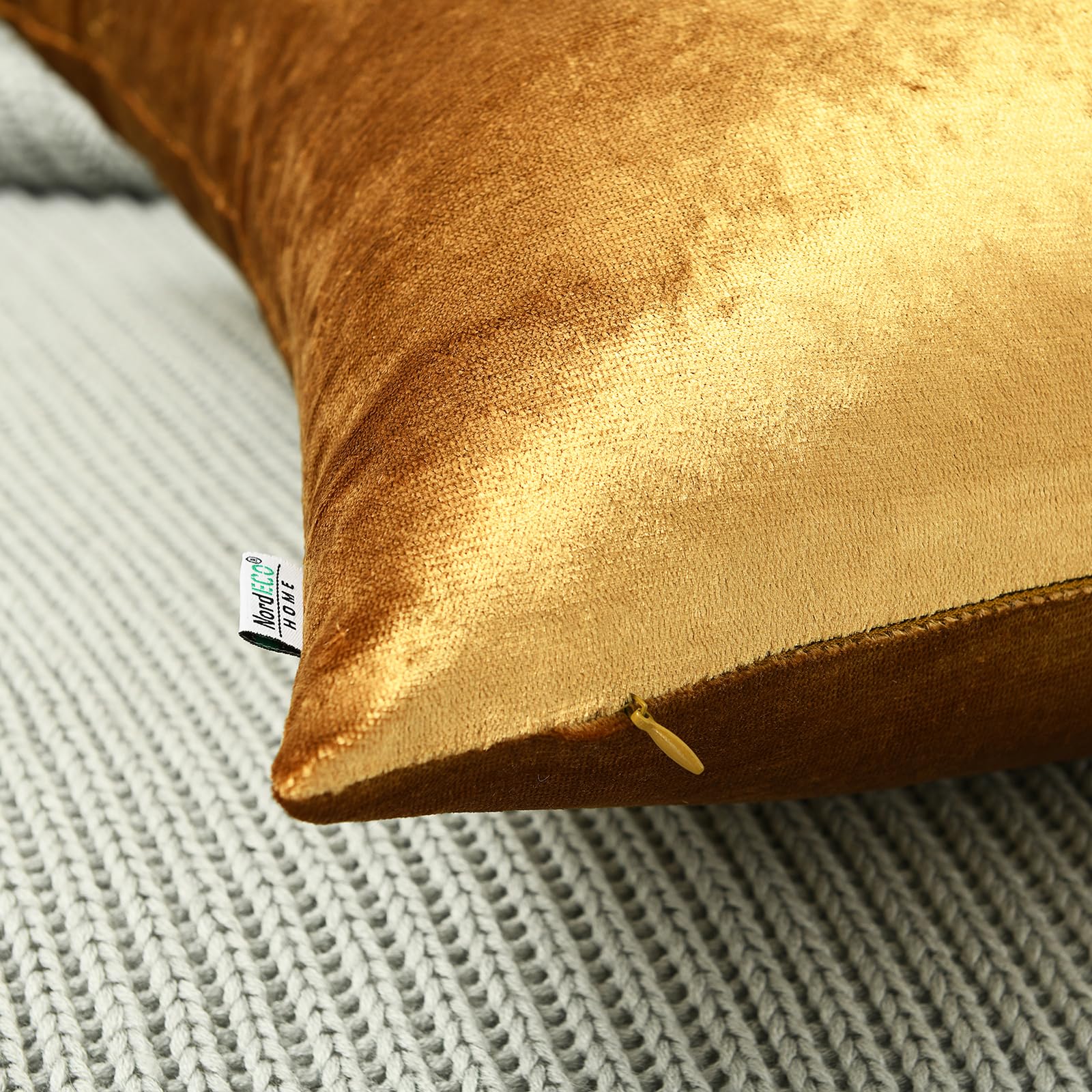 NordECO HOME Soft Velvet Decorative Throw Pillow Covers Set of 2 - 16x16 Inch Gold Cushion Covers for Bed, Sofa, Car & Home Decor | Luxury Living Room Accent Pillows & Cozy Bedroom Decor
