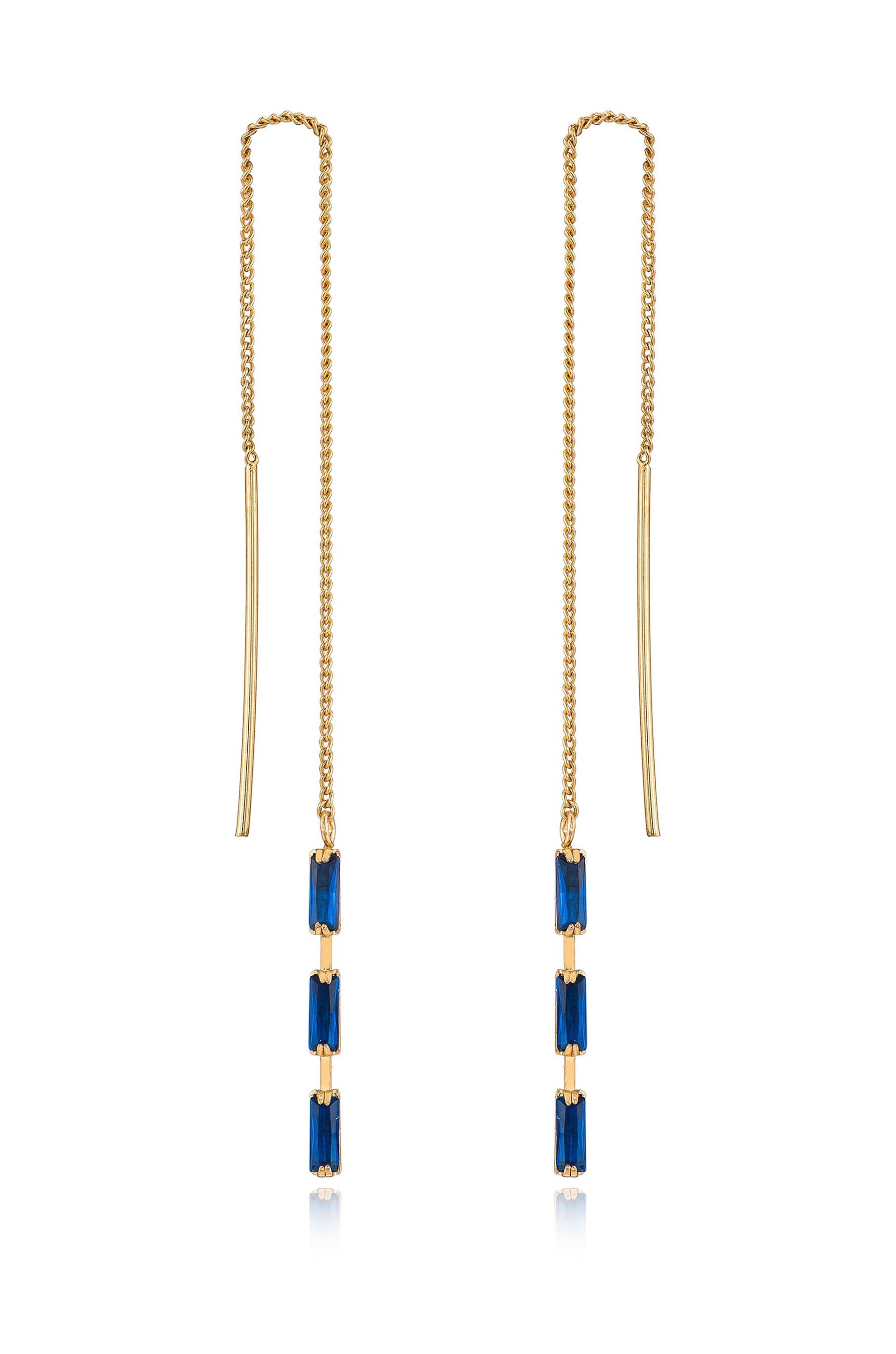Crystal Baguette Threader Earrings for Women - Dainty Sparkling Drop Earrings for Parties, Weddings & Everyday Wear
