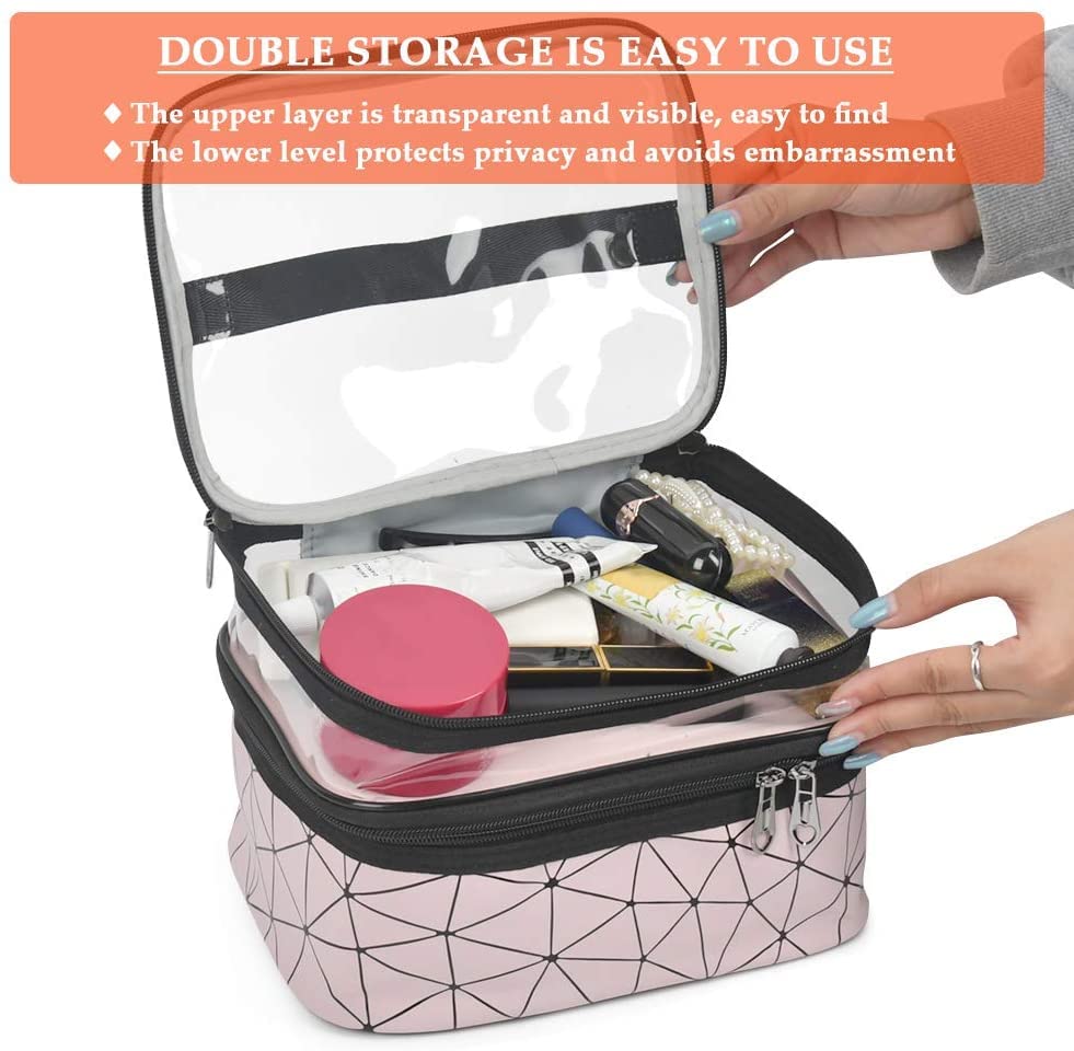 DREHOTRY Dual Layer Makeup Bag for Women - Waterproof Cosmetic Organizer Pouch for Toiletries, Brushes & Travel Essentials | Perfect for Travel, Gym & Daily Use