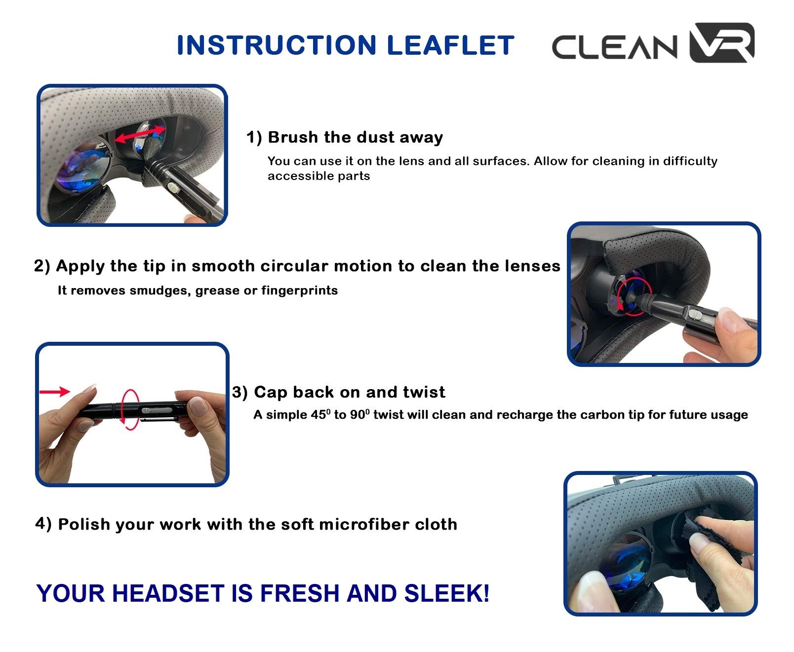 Meta Quest 3 & Oculus Quest 2 VR Lens Cleaning Kit - Includes Lens Cleaning Pen & 2 Microfiber Cloths for Vision Pro Accessories | Perfect for VR Gaming, Virtual Meetings & Immersive Experiences