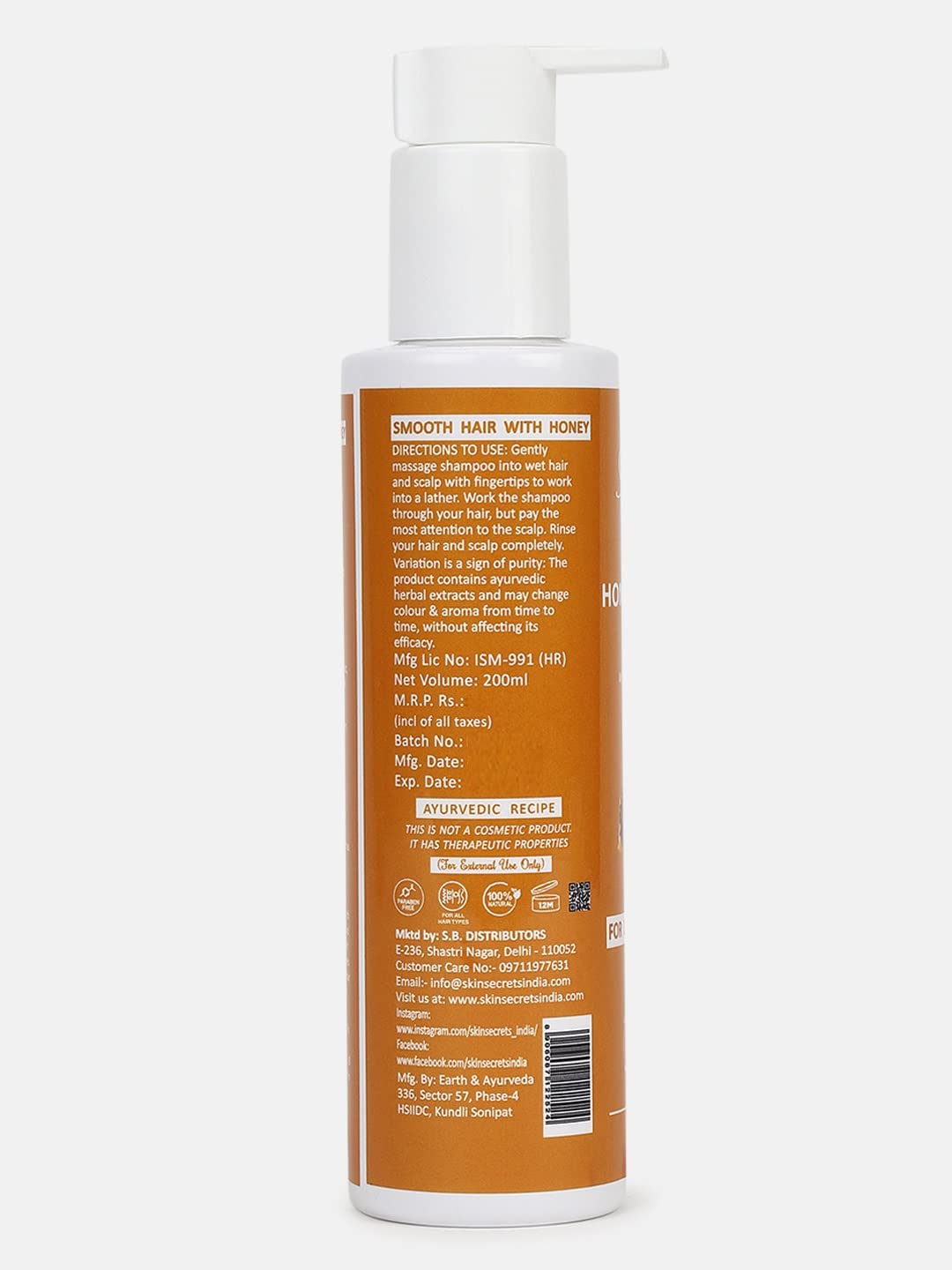 Skin Secrets Honey Wildflower Shampoo with Honey & Rice Bran Oil - Moisturizing Treatment for Dry, Damaged Hair | Paraben & Sulfate Free | Ayurvedic Formula | 200ml | Perfect for Daily Hydration & Hair Repair