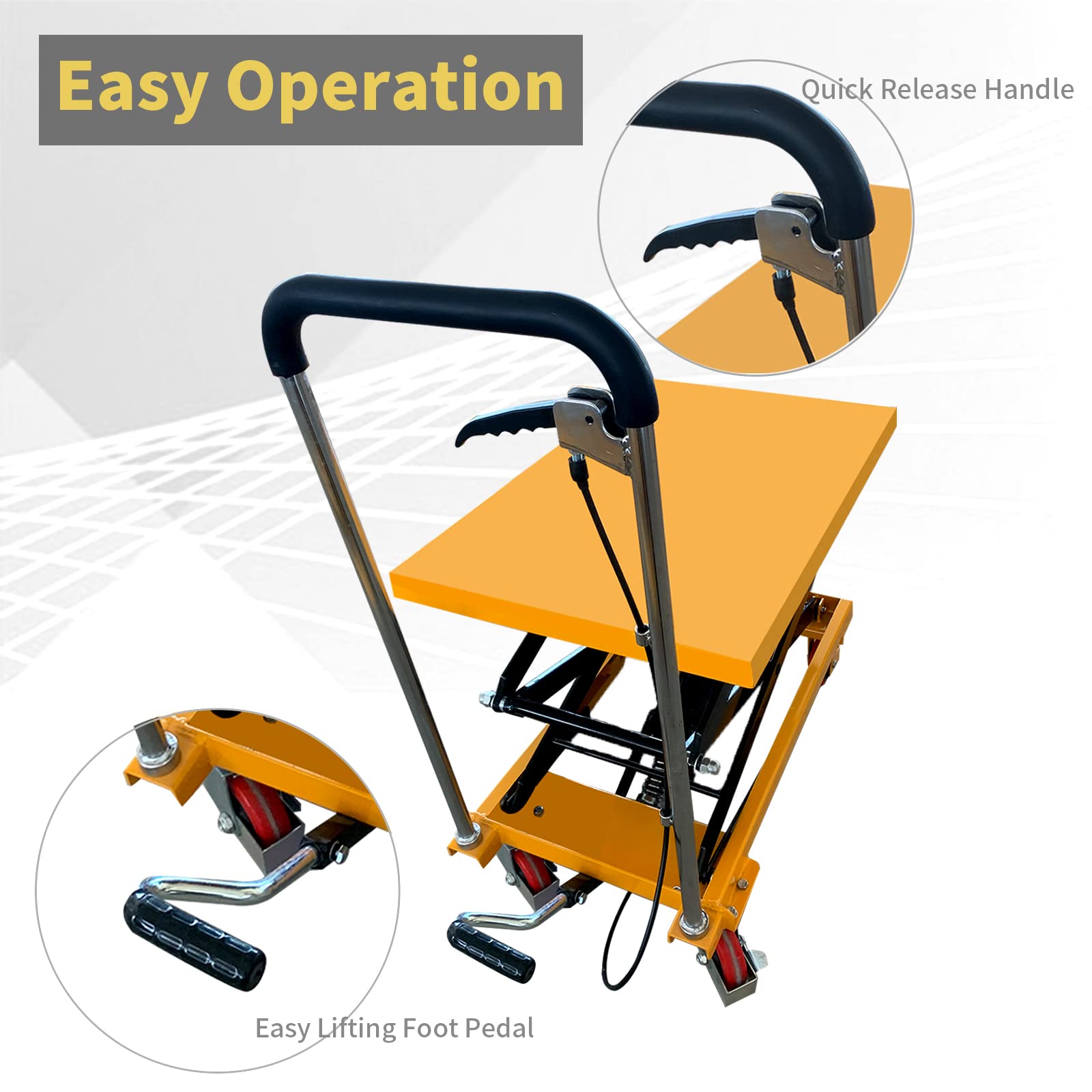 Heavy Duty Manual Hydraulic Scissor Lift Table Cart - 1000LB Capacity Freight Elevating Platform for Home Garage, Factory & Supermarket - Perfect for Loading/Unloading, Warehouse Organization & Equipment Maintenance