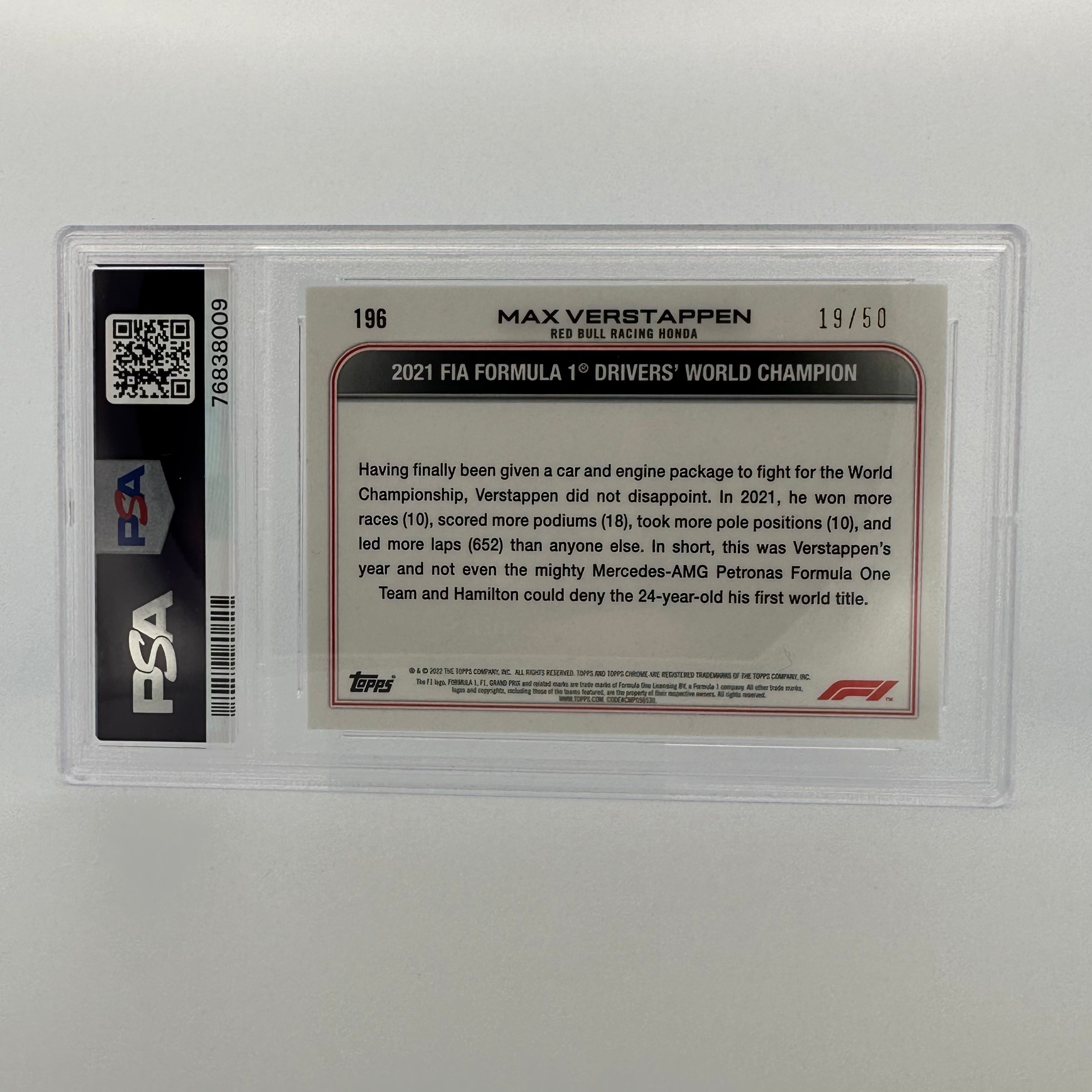 PSA 10 2019 Max Verstappen #196 Sapphire Edition Gold Parallel F1 Racing Card - Perfect for Collectors, Investors & Formula 1 Fans Display