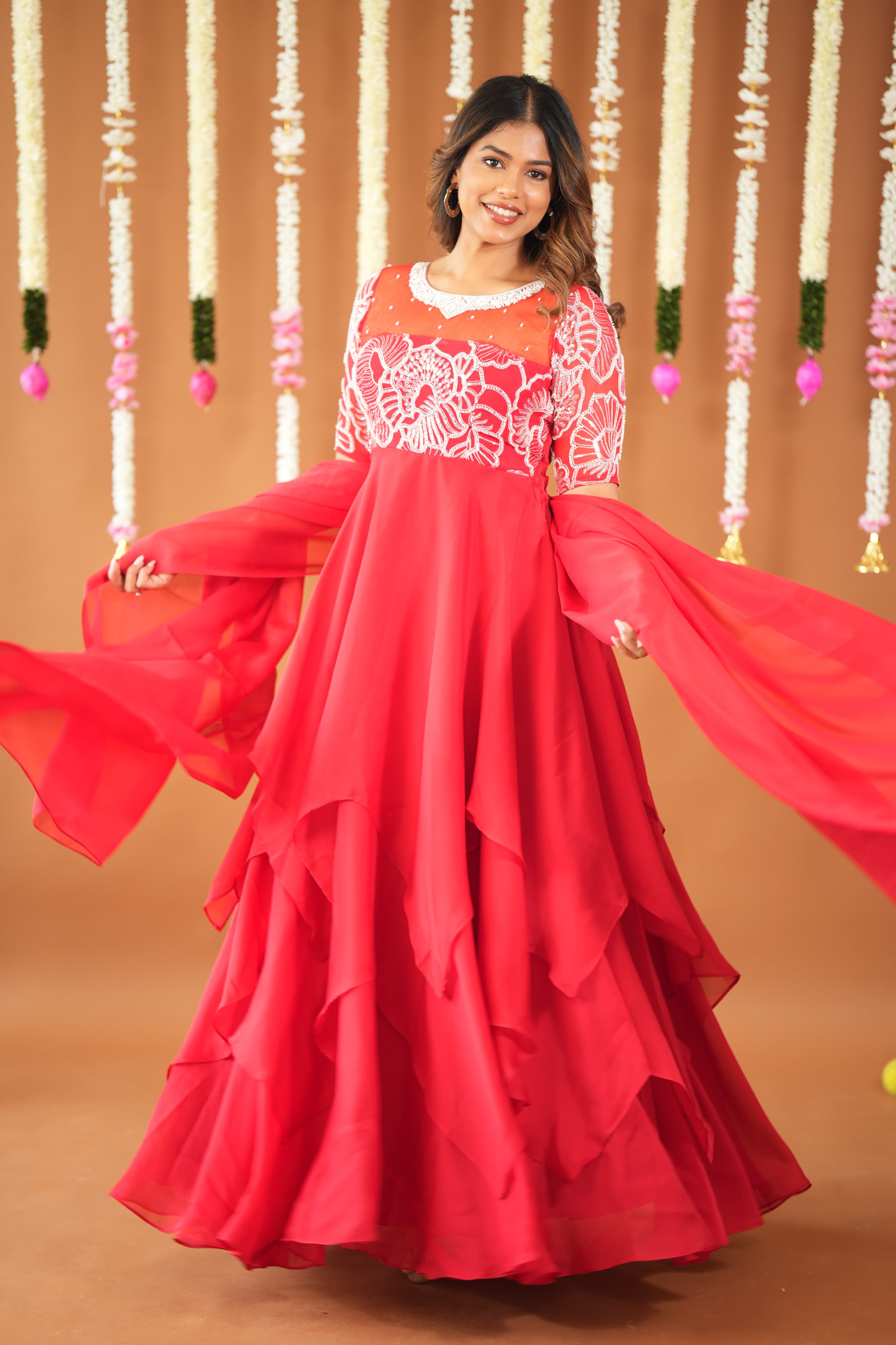 DD612 Nithya Premium Designer Anarkali Kurti for Women - Elegant Ethnic Embroidered Long Tunic Top for Parties, Weddings & Festive Occasions