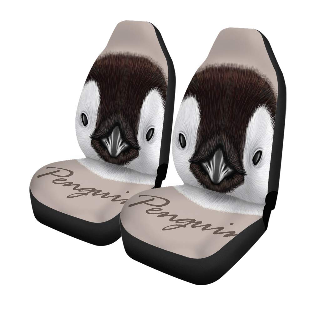 Pinbeam Emperor Penguin Chick Car Seat Covers - Set of 2 Universal Fit Cute Fluffy Face Bird Auto Accessories for Car, Truck & SUV | Waterproof Protection & Stylish Car Decor for Family Road Trips
