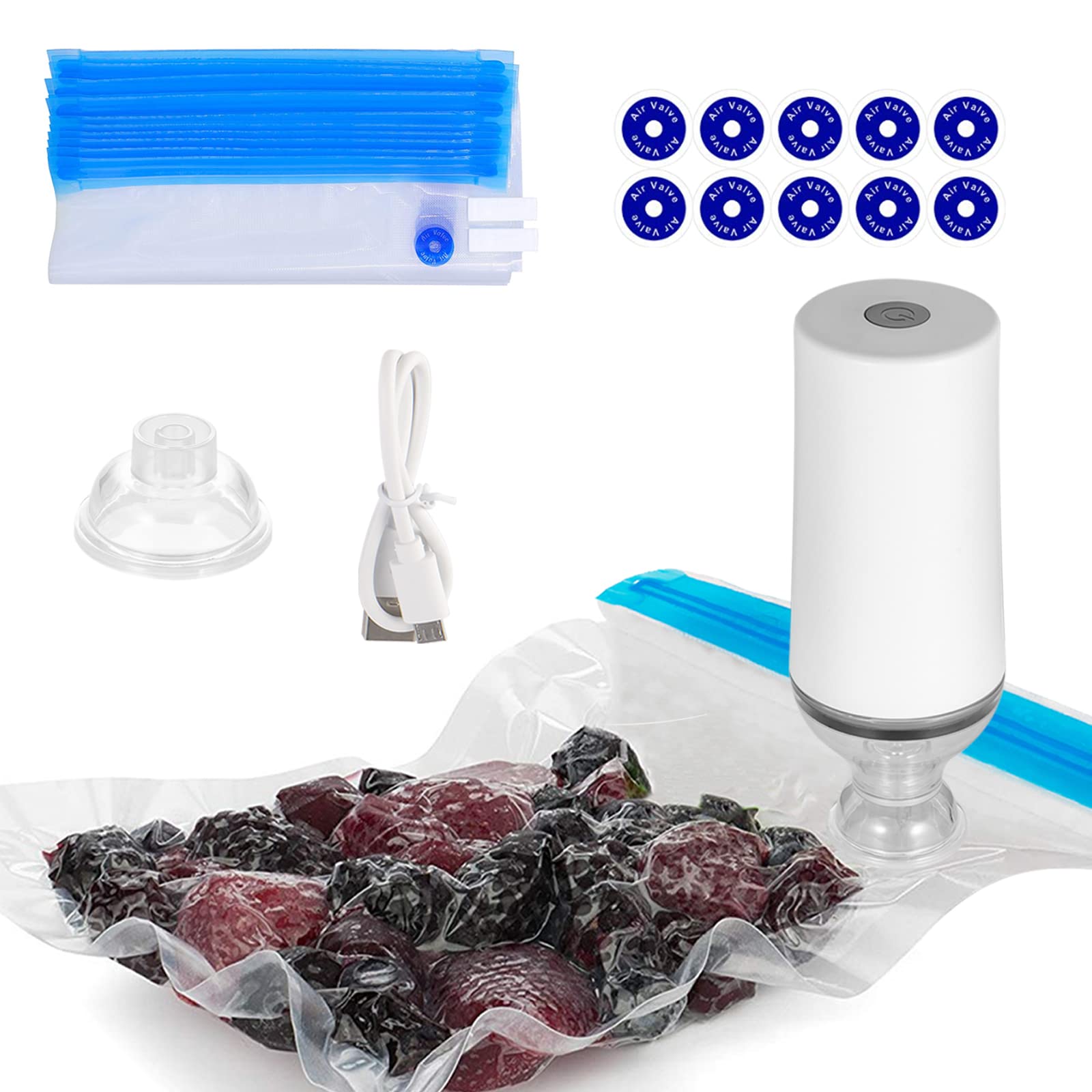 VICARKO Sous Vide Bags with Handheld Vacuum Sealer Machine - 35 Reusable Food Vacuum Seal Bags for Meal Prep, Sous Vide Cooking & Food Storage - Perfect for Kitchen, Camping & Freezer Organization