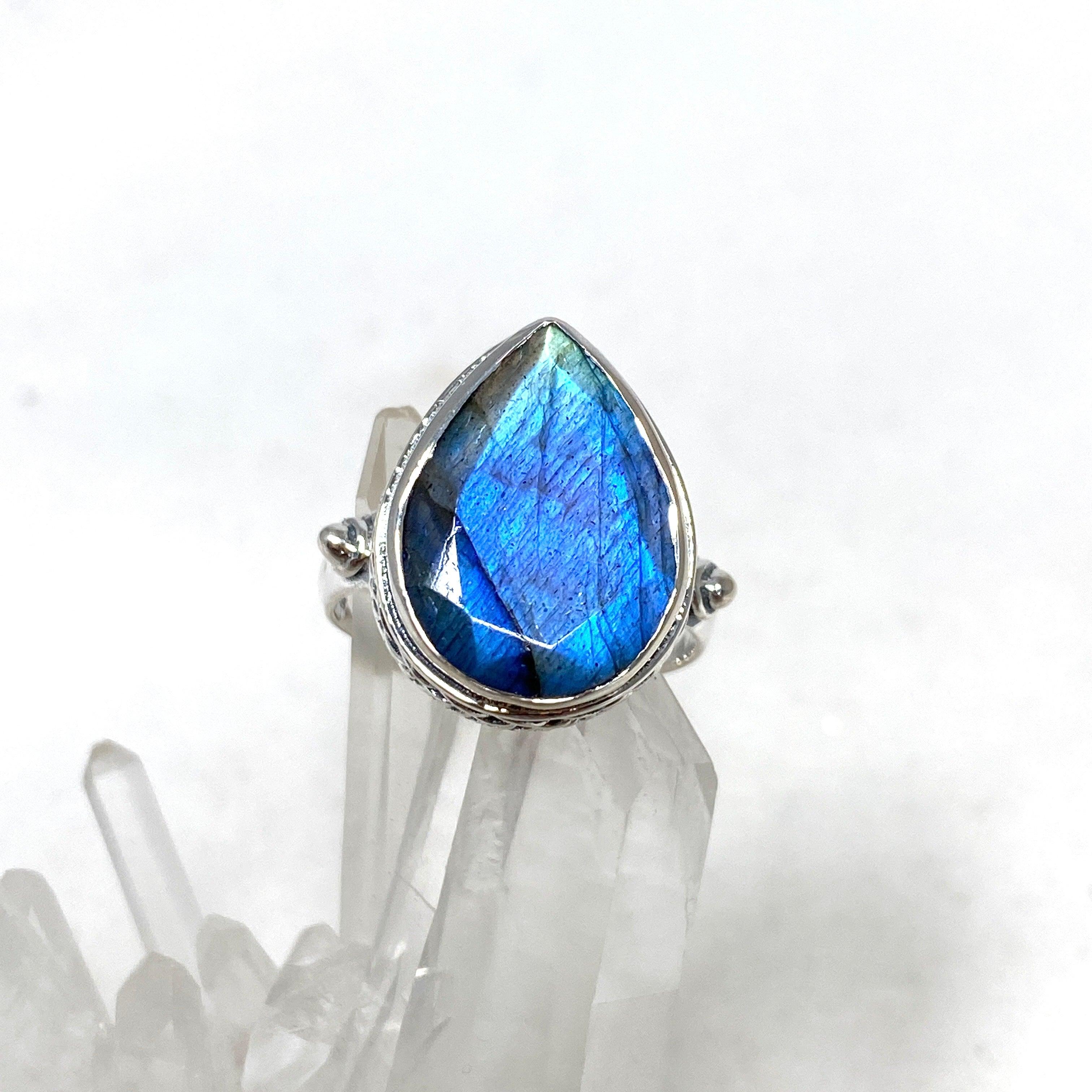 Labradorite Faceted Teardrop Ring in Sterling Silver - Elegant Gemstone Jewelry for Women | Perfect for Weddings, Parties & Special Occasions