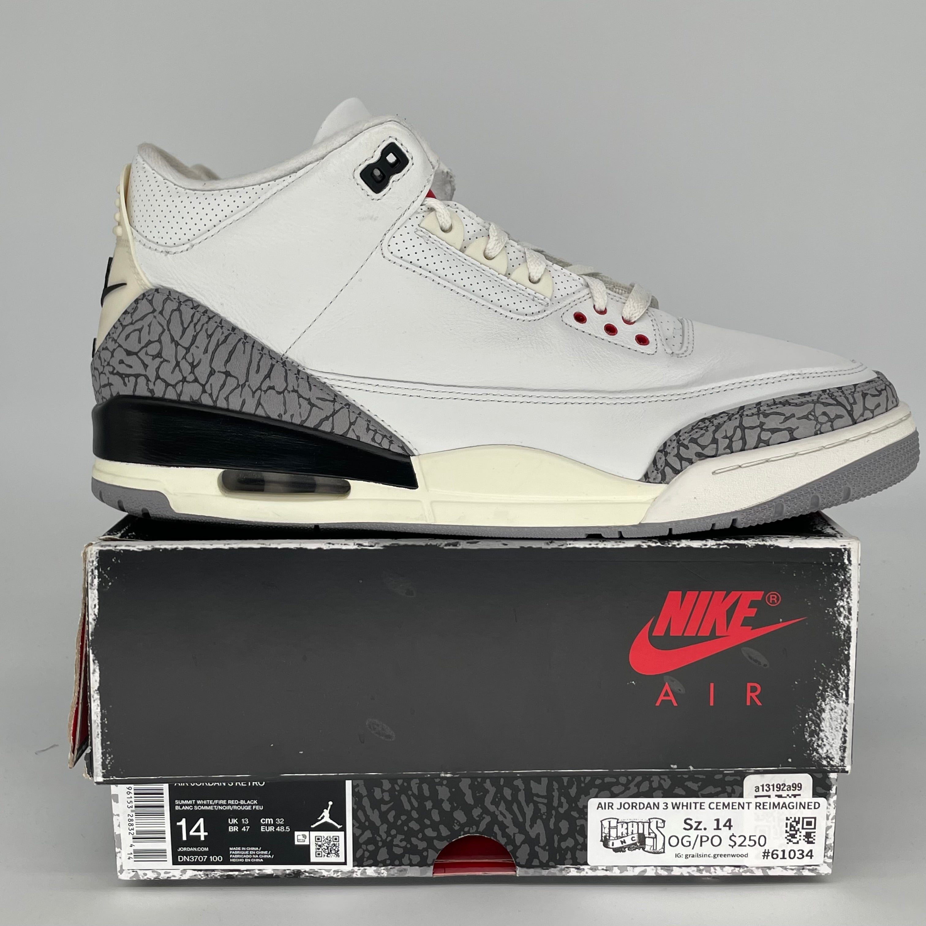 Original Air Jordan 3 White Cement Reimagined Retro Basketball Shoes - Size 14 (DN3707-100) - Authentic Sneakers for Men, Streetwear & Casual Outfits
